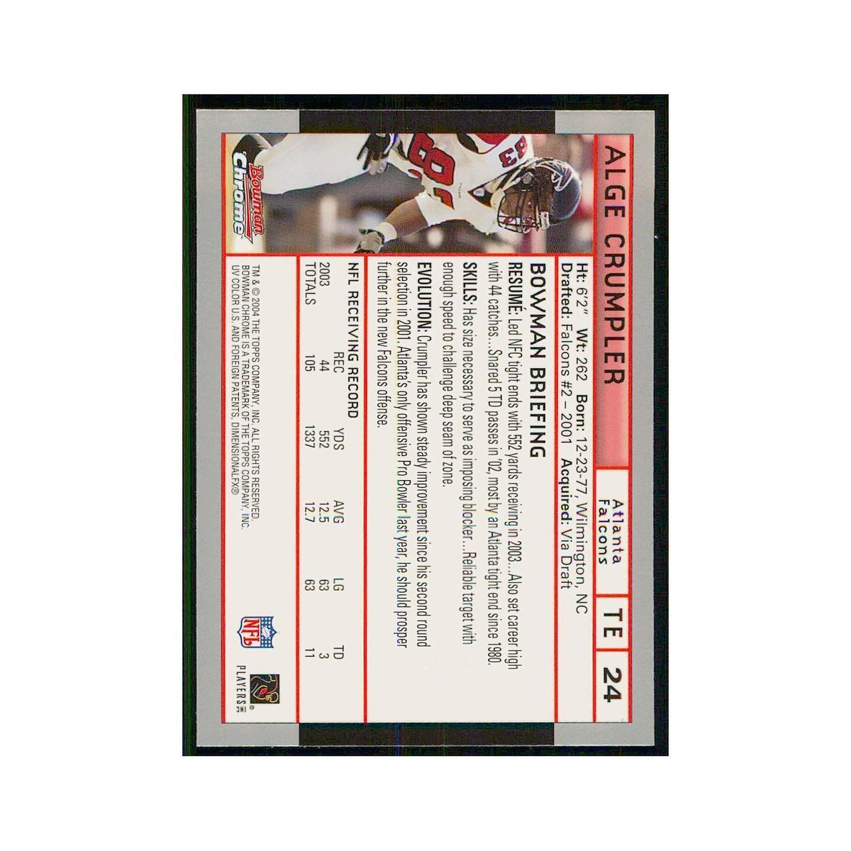 2004 Bowman Chrome Alge Crumpler Falcons #24