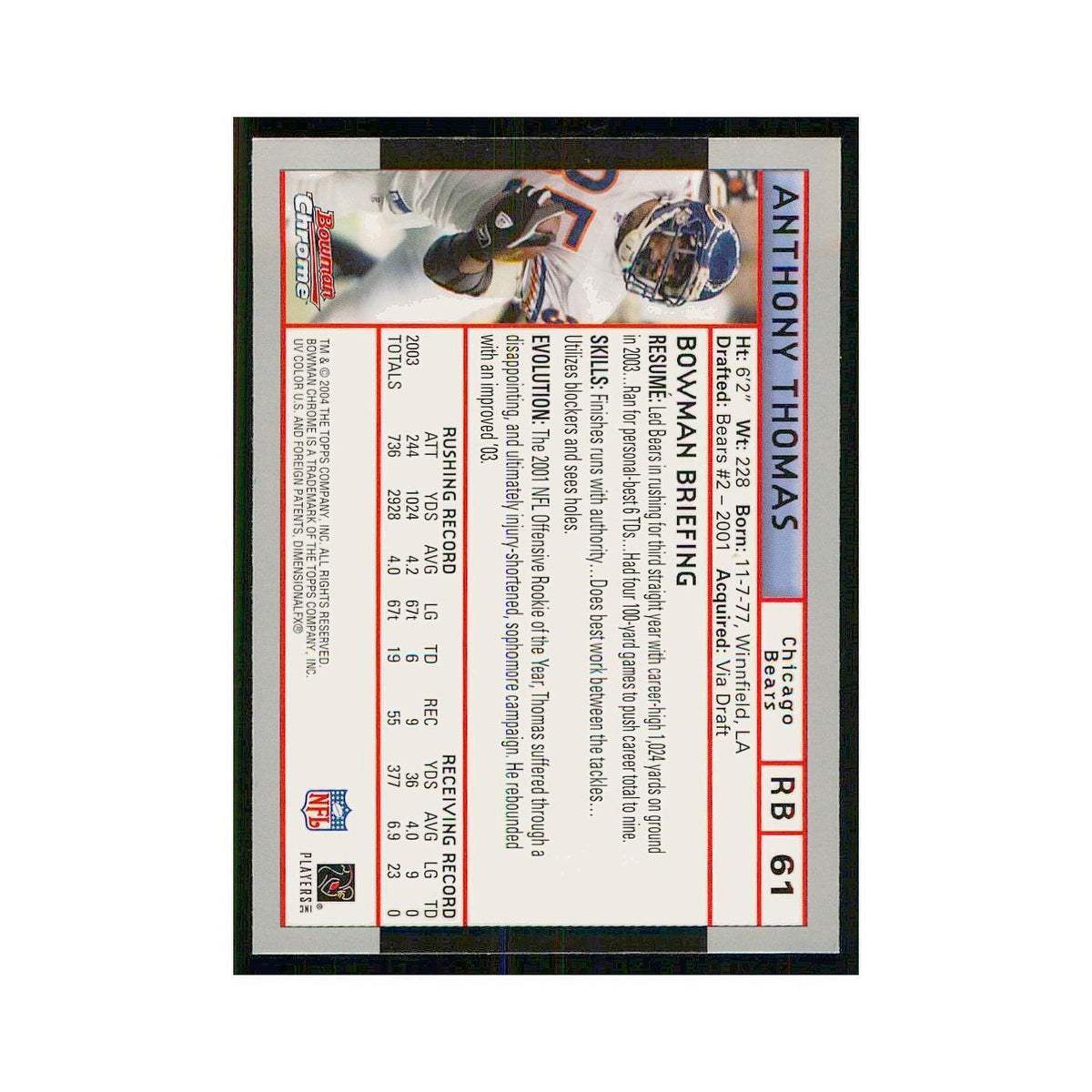 2004 Bowman Chrome Anthony Thomas Bears #61