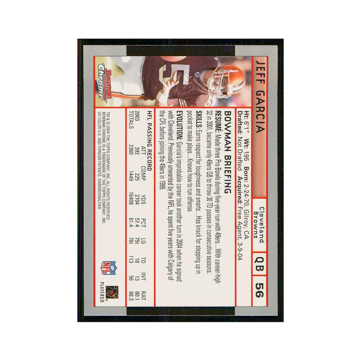 2004 Bowman Chrome Jeff Garcia Browns #56
