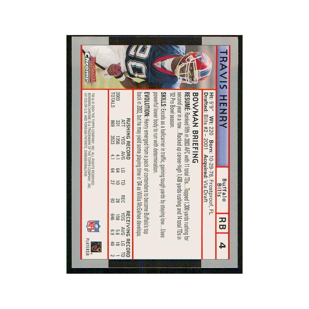 2004 Bowman Chrome Travis Henry Bills #4