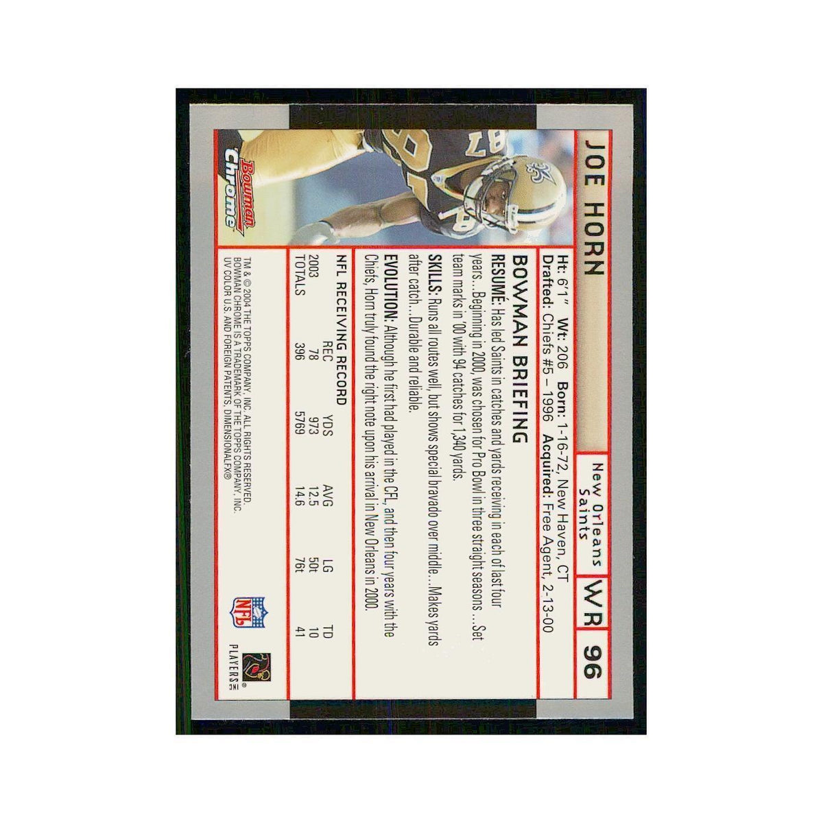 2004 Bowman Chrome Joe Horn Saints #96
