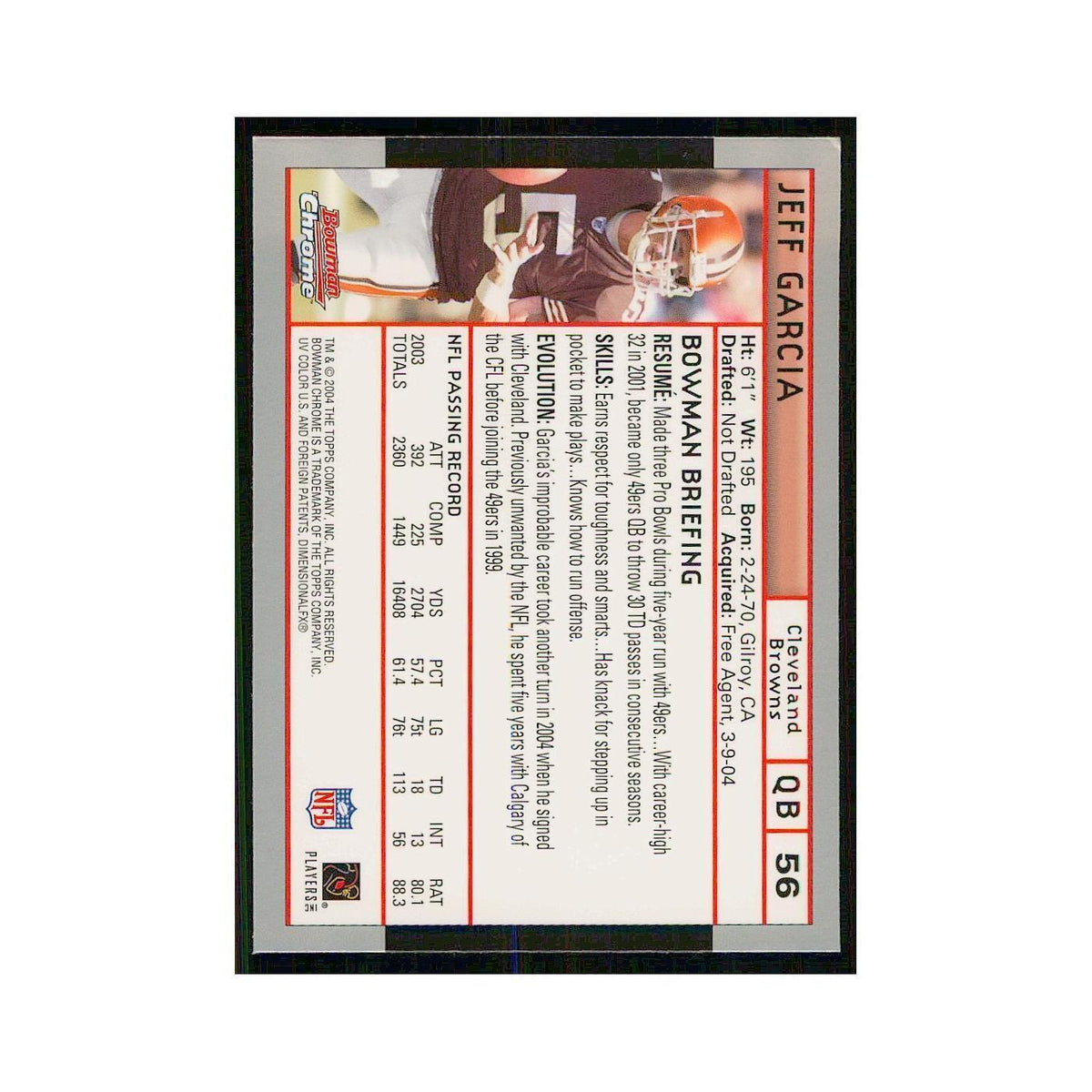 2004 Bowman Chrome Jeff Garcia Browns #56
