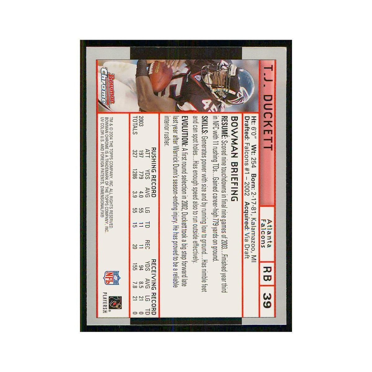 2004 Bowman Chrome T.J. Duckett Falcons #39