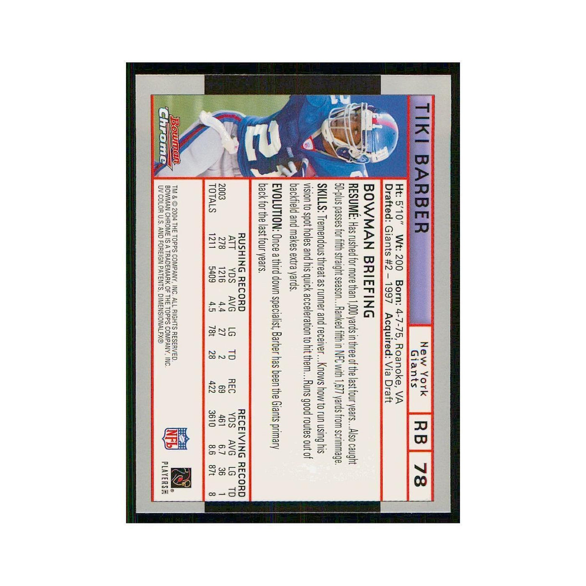 2004 Bowman Chrome Tiki Barber Giants #78
