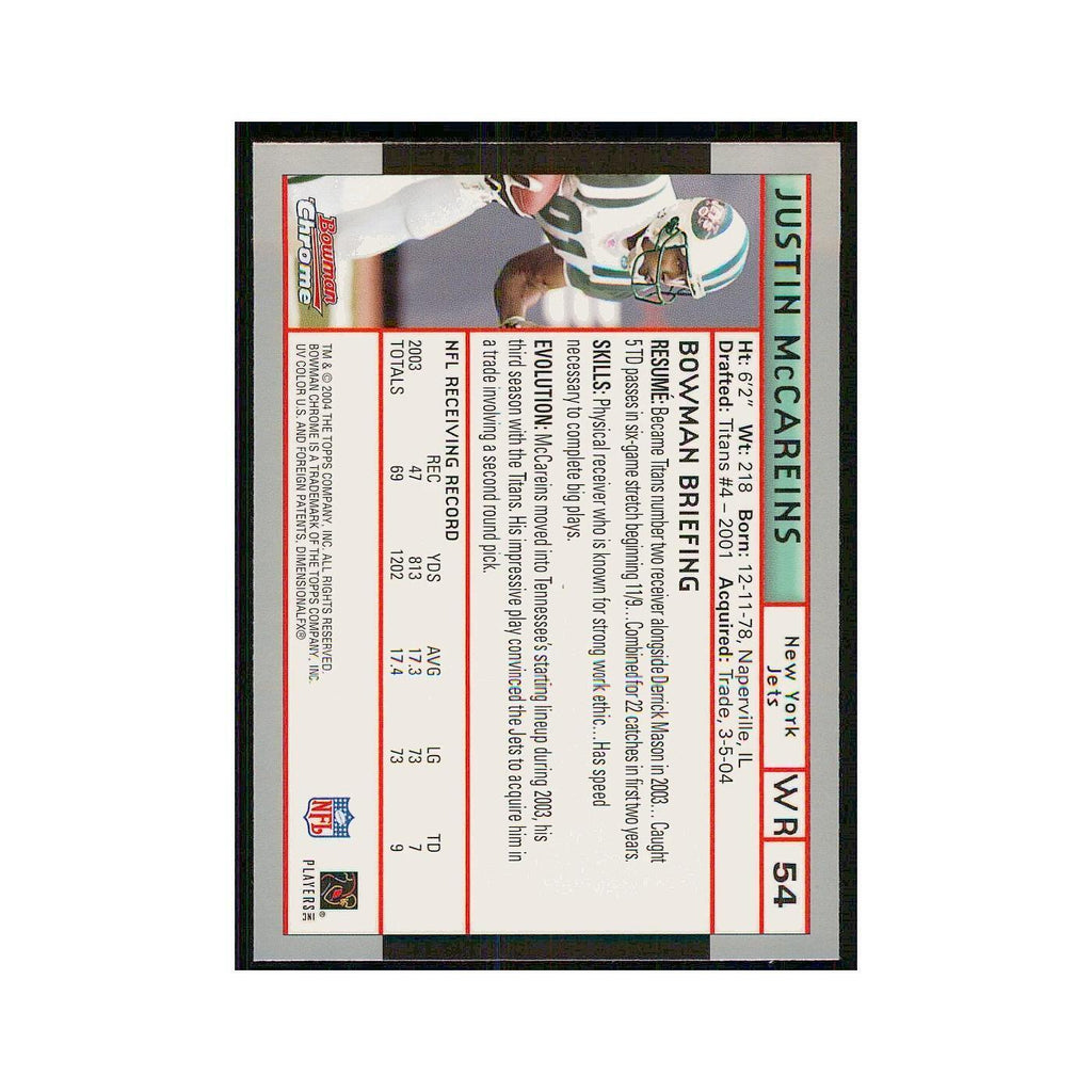 2004 Bowman Chrome Justin McCareins Jets #54