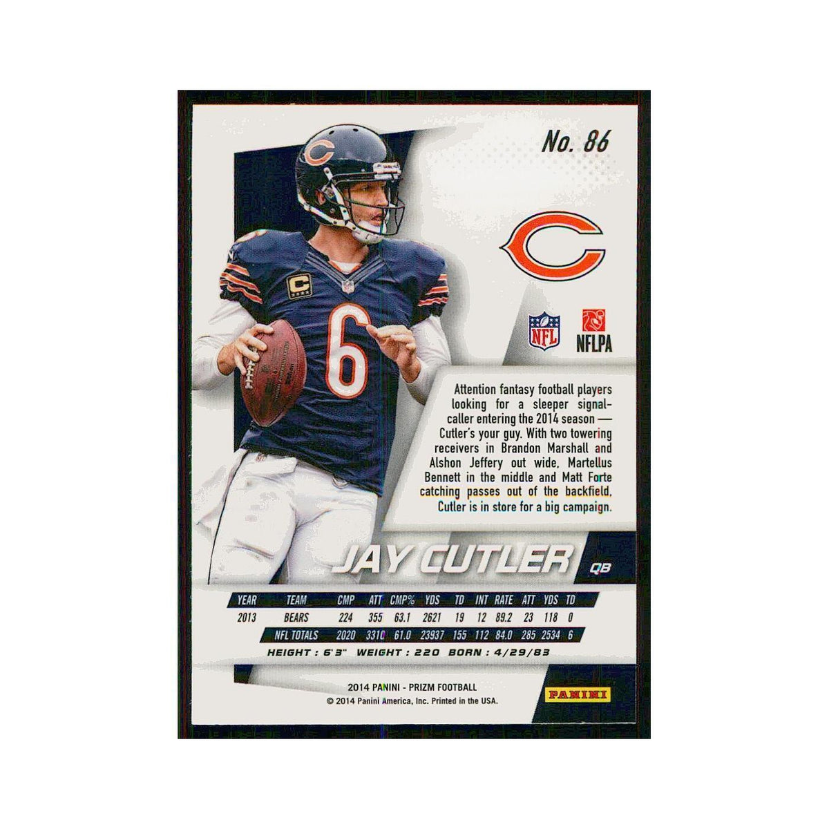 2014 Panini Prizm Jay Cutler Bears #86
