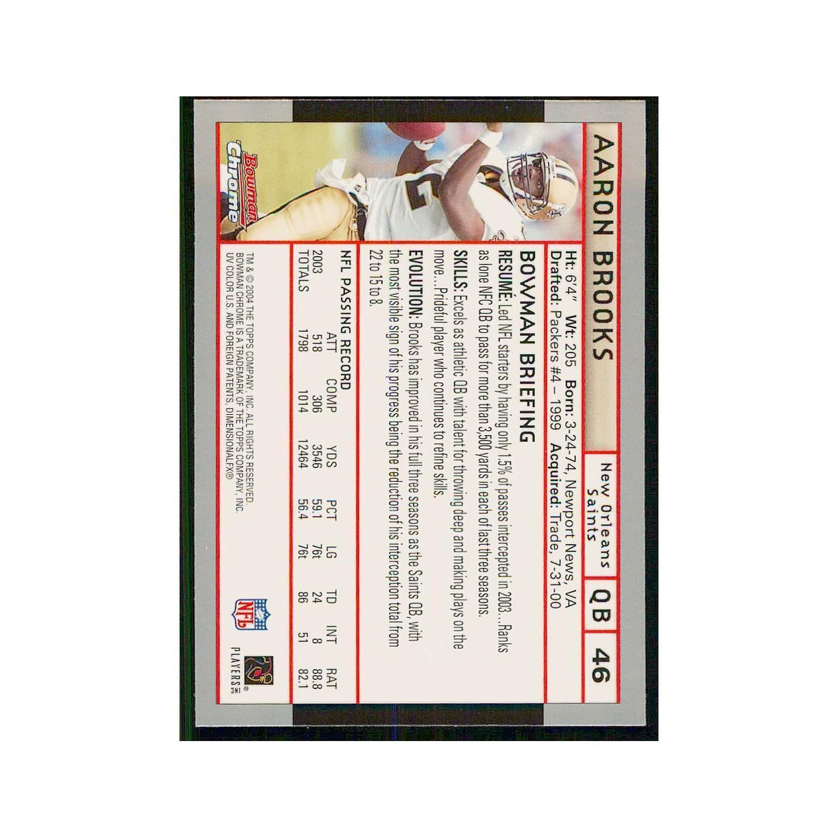2004 Bowman Chrome Aaron Brooks Saints #46
