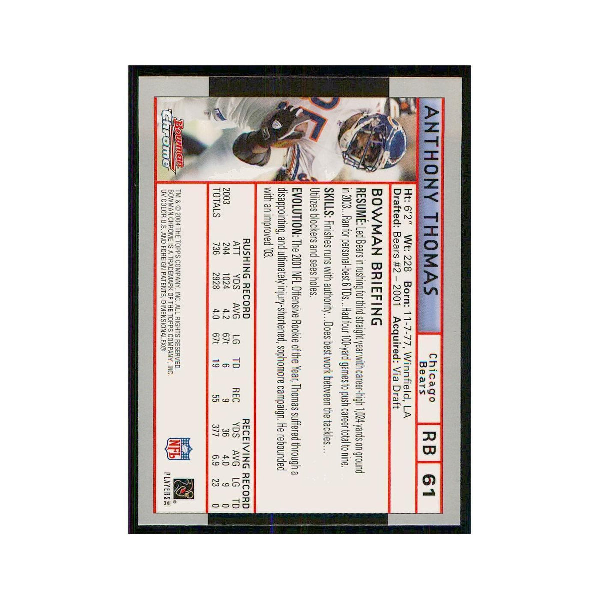 2004 Bowman Chrome Anthony Thomas Bears #61