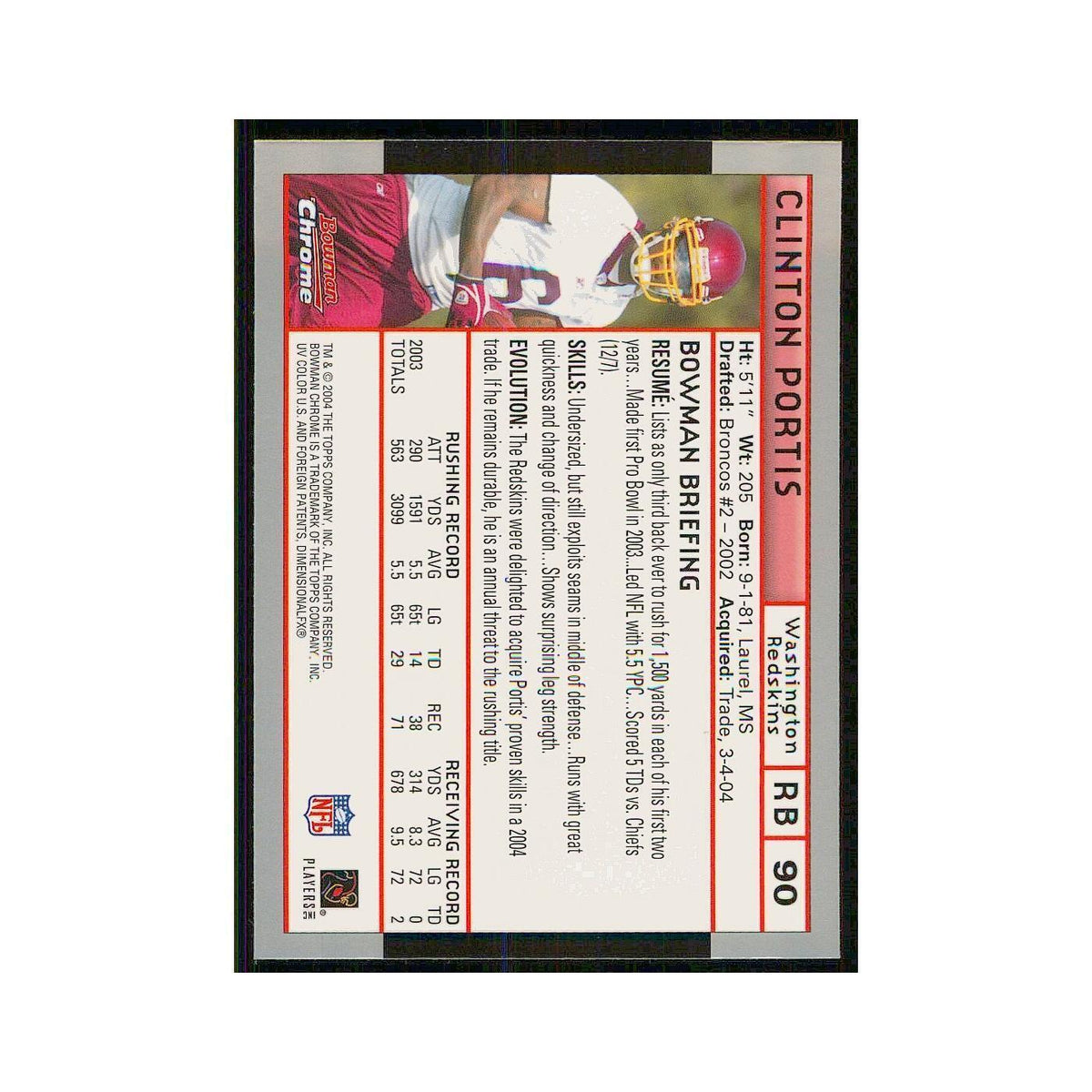2004 Bowman Chrome Clinton Portis Redskins #90