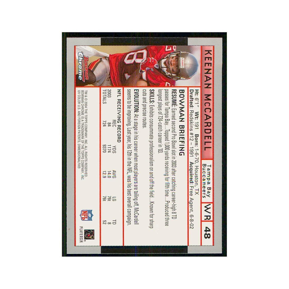 2004 Bowman Chrome Keenan McCardell Buccaneers #48