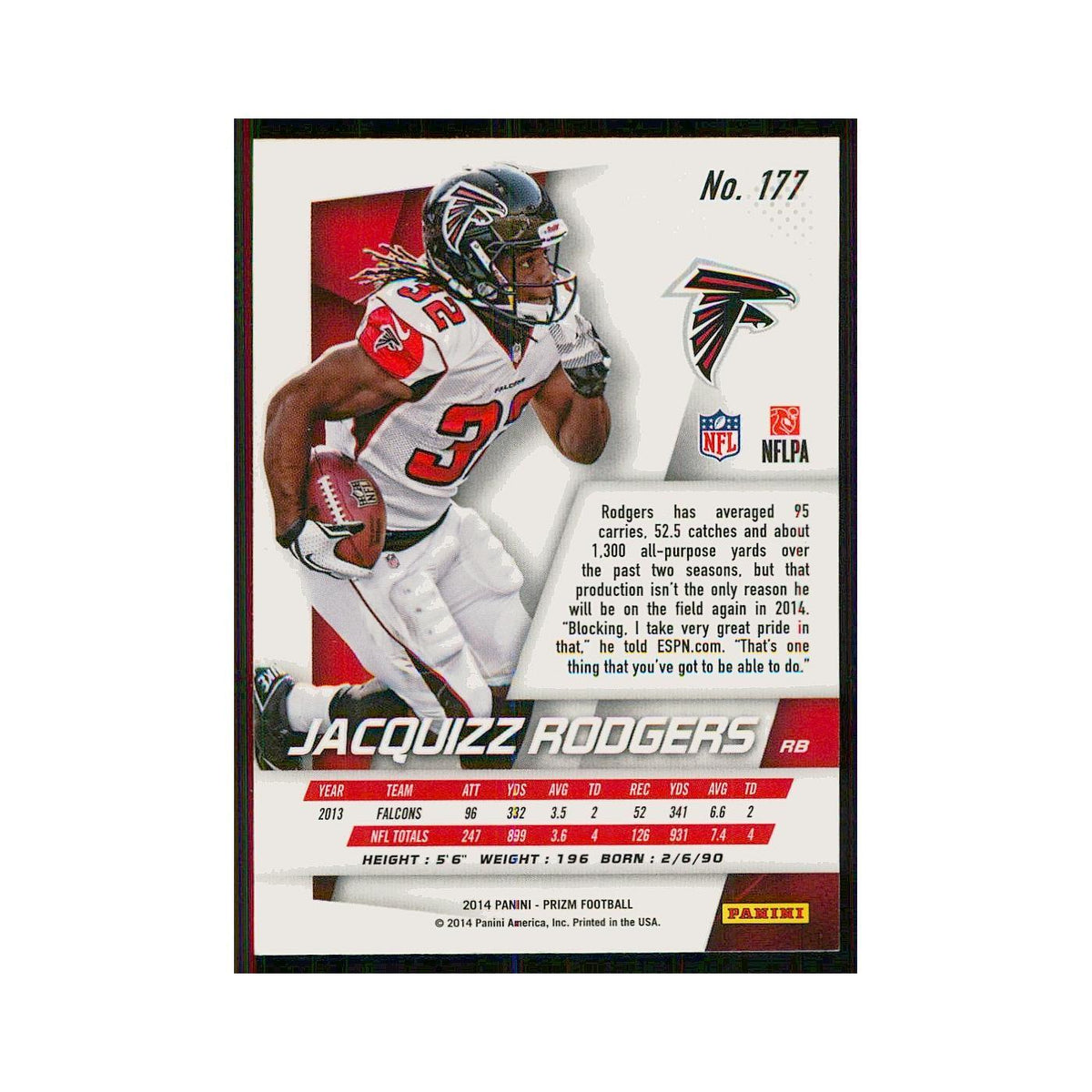 2014 Panini Prizm Jacquizz Rodgers Falcons #177