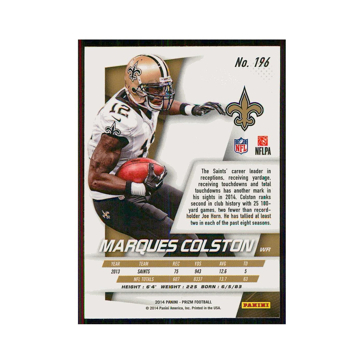 2014 Panini Prizm Marques Colston Saints #196