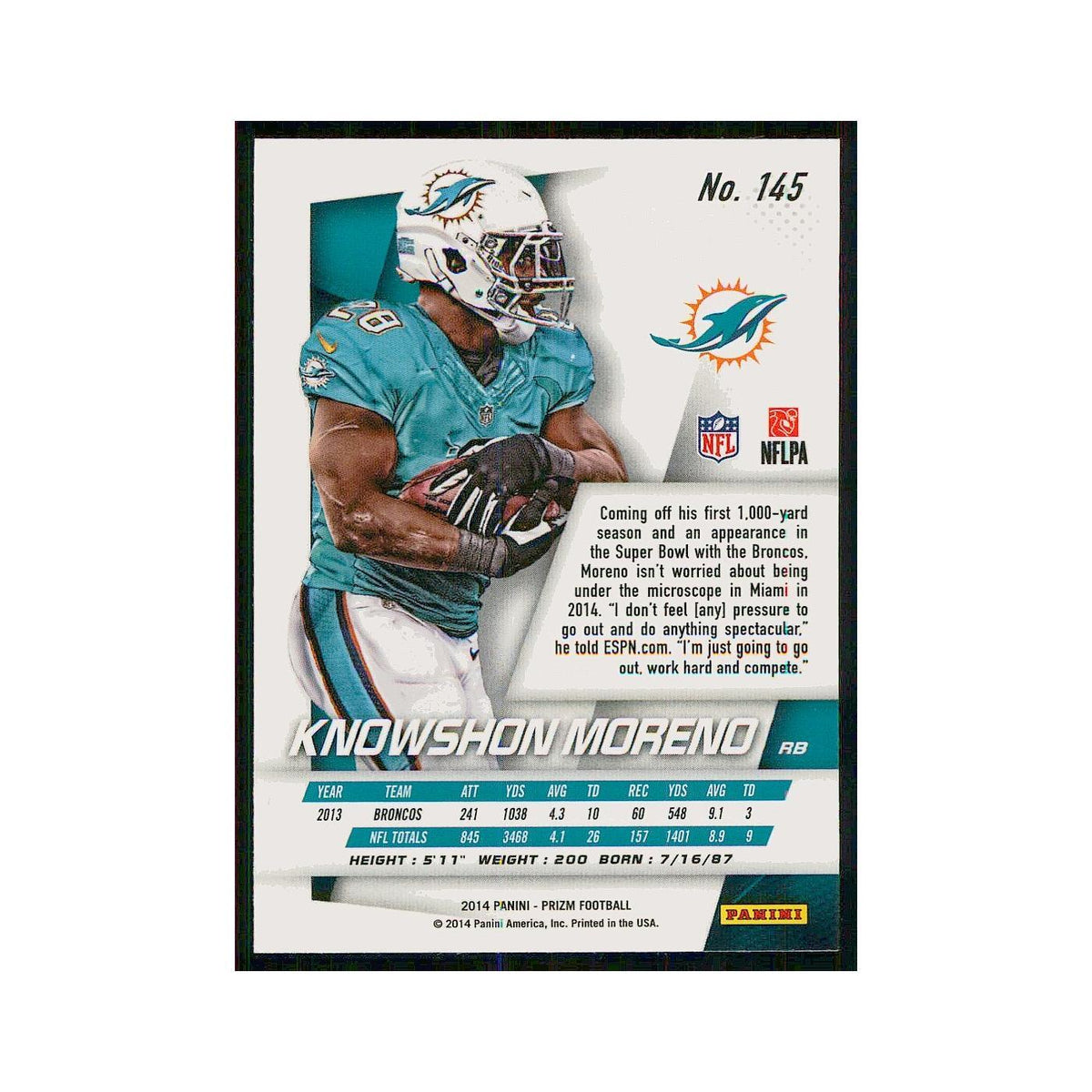 2014 Panini Prizm Knowshon Moreno Dolphins #145