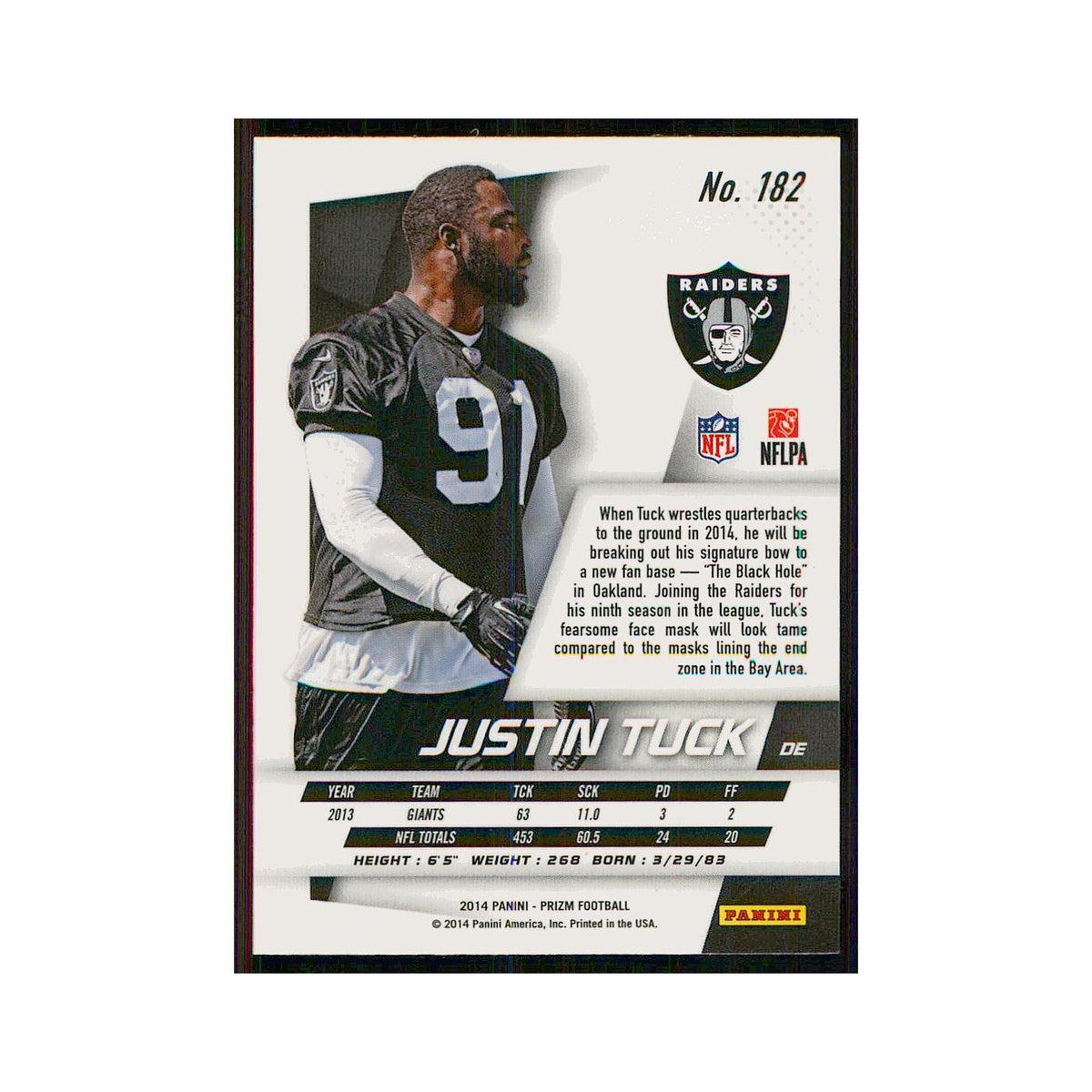 2014 Panini Prizm Justin Tuck Raiders #182