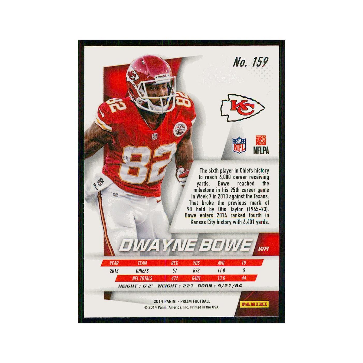 2014 Panini Prizm Dwayne Bowe Chiefs #159