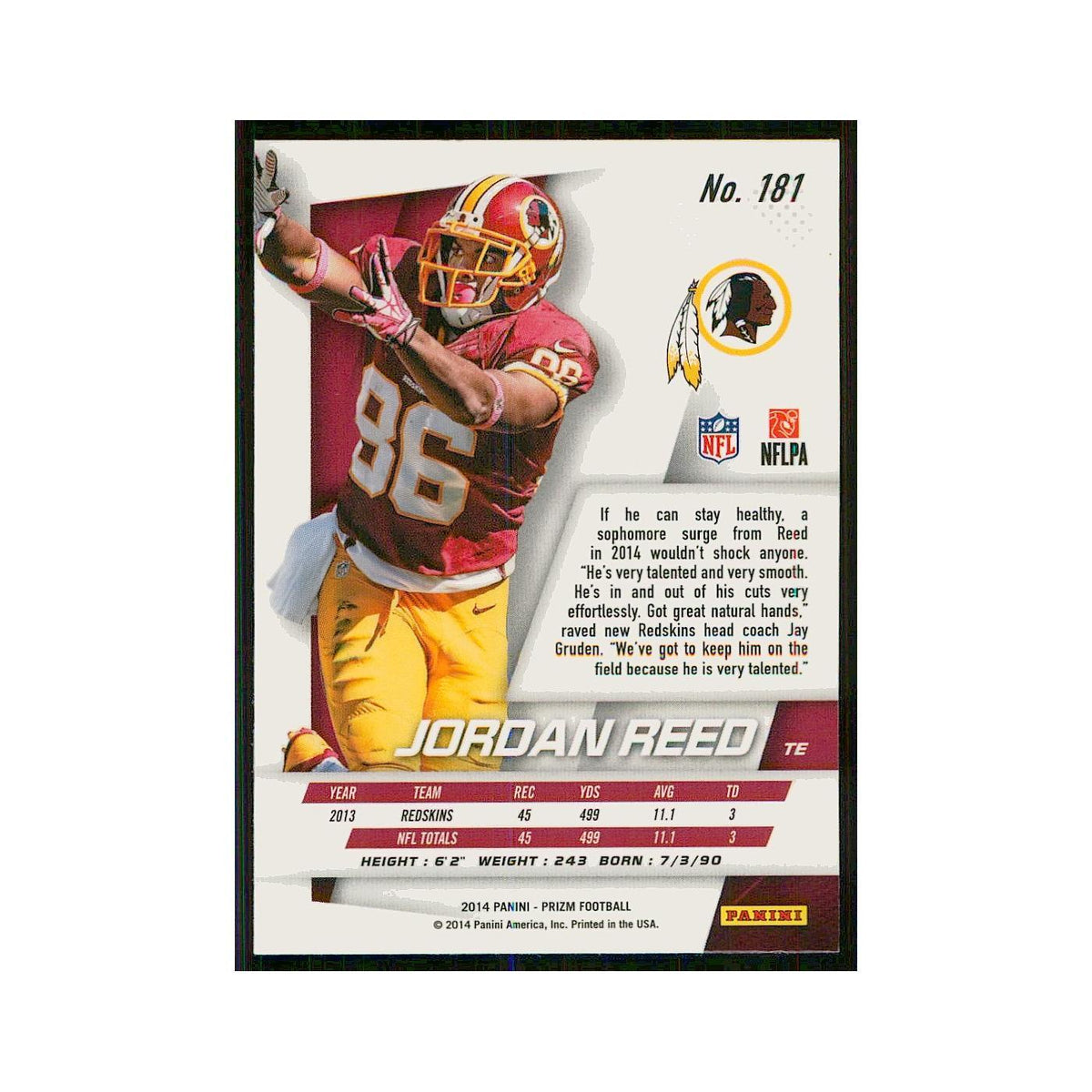 2014 Panini Prizm Jordan Reed Redskins #181