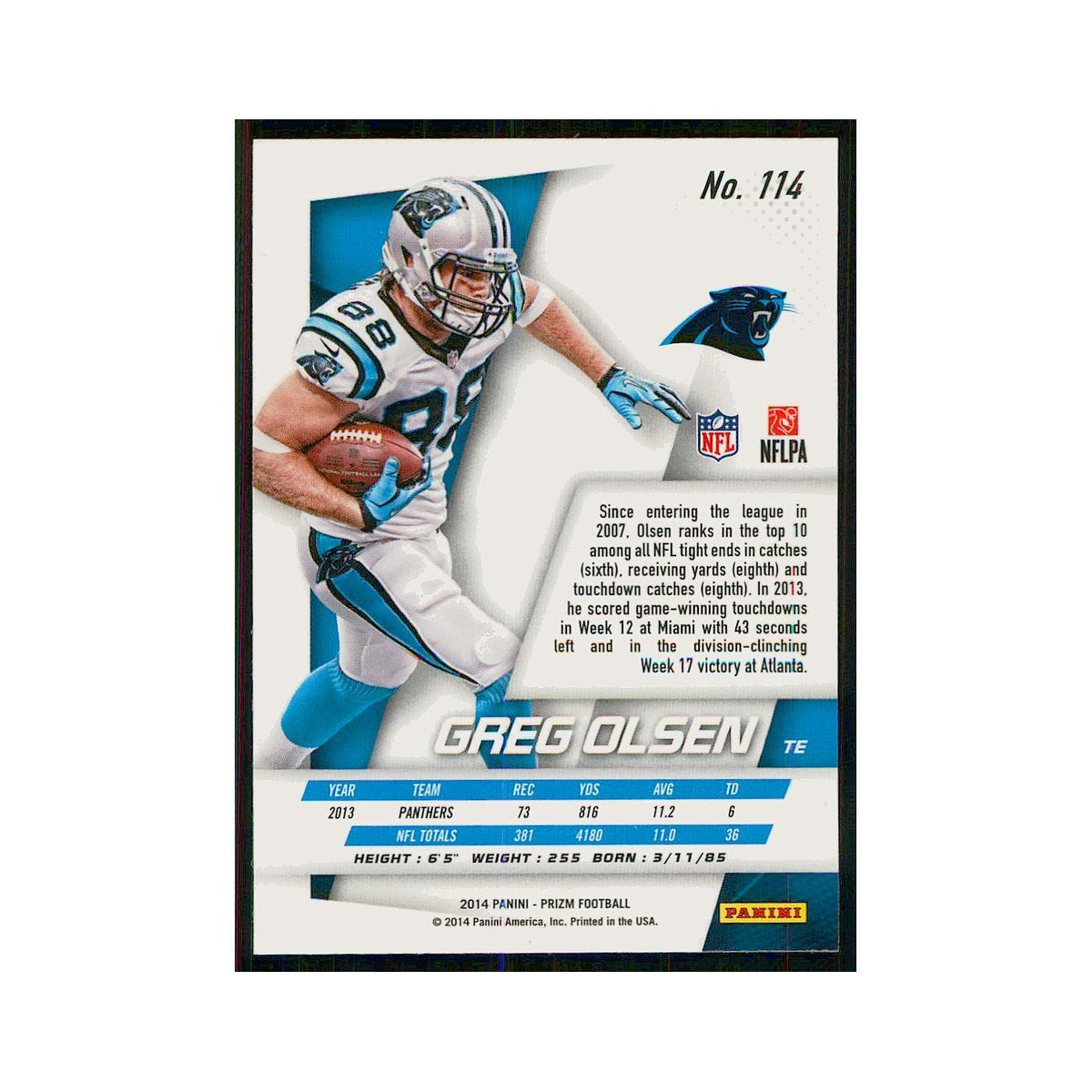 2014 Panini Prizm Greg Olsen Panthers #114