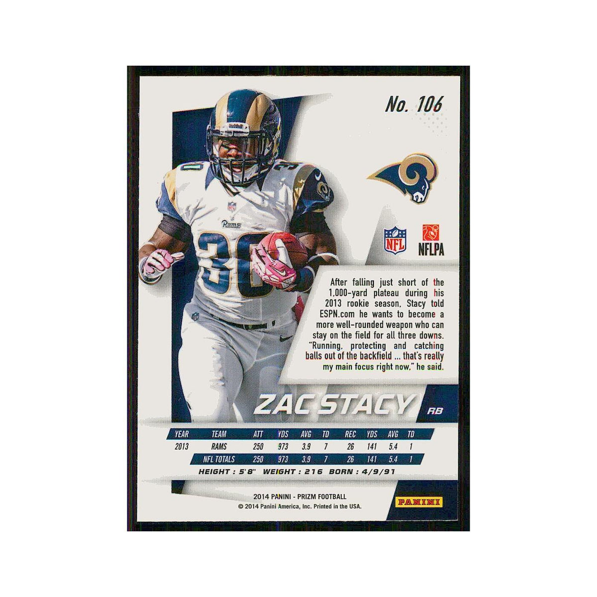 2014 Panini Prizm Zac Stacy St. Louis Rams #106