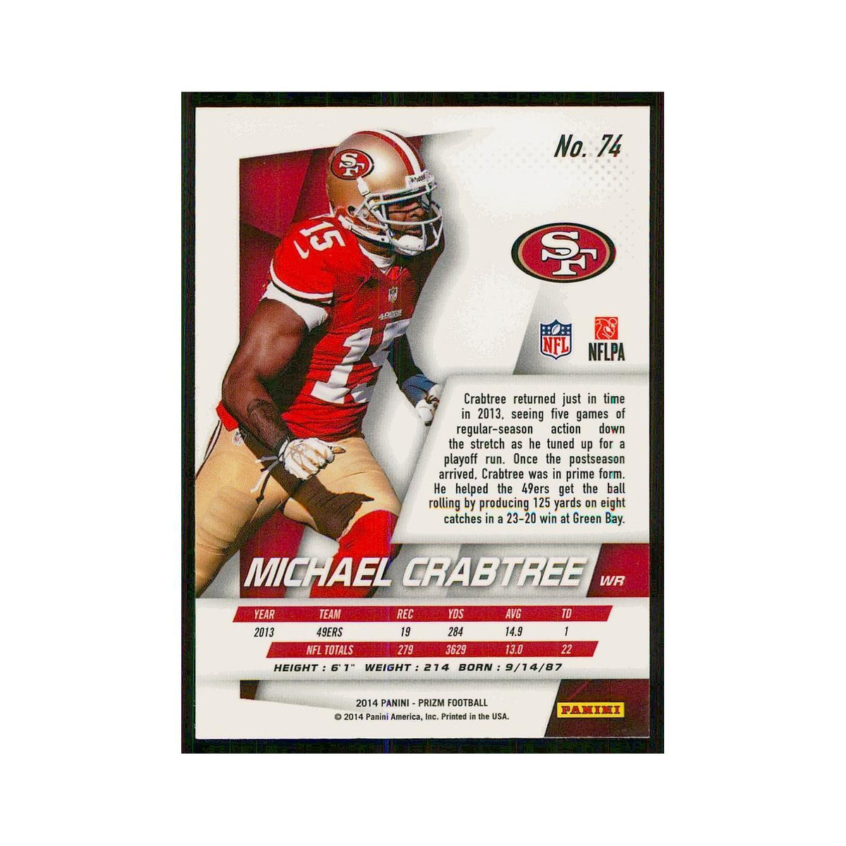 2014 Panini Prizm Michael Crabtree 49ers #74