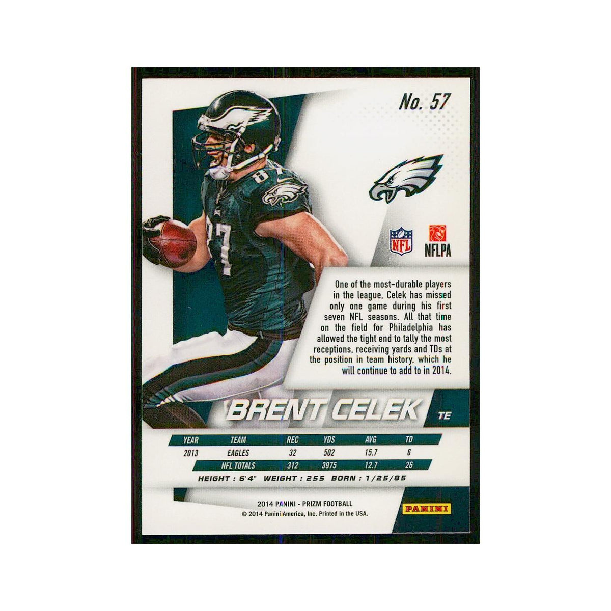 2014 Panini Prizm Brent Celek Eagles #57