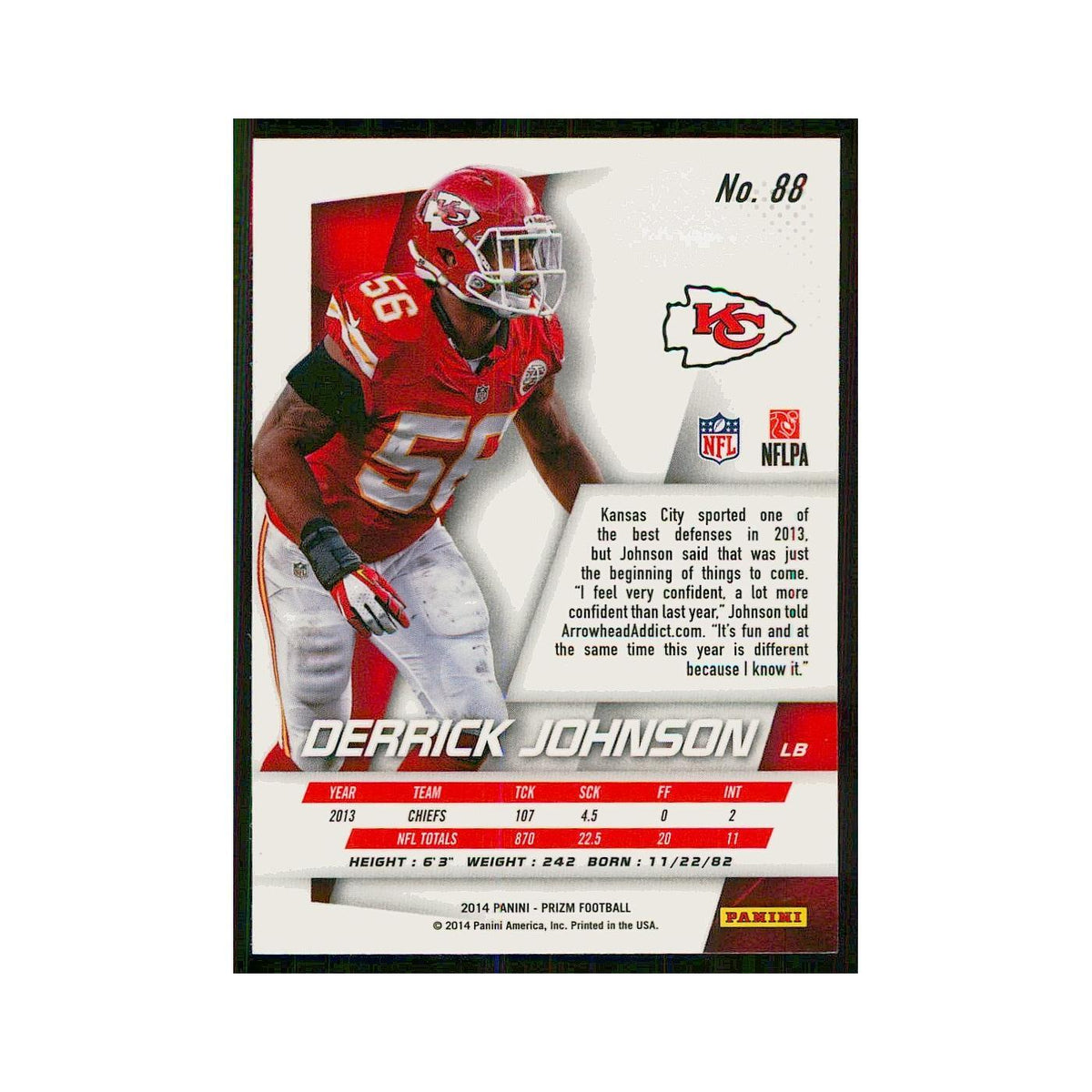 2014 Panini Prizm Derrick Johnson Chiefs #88
