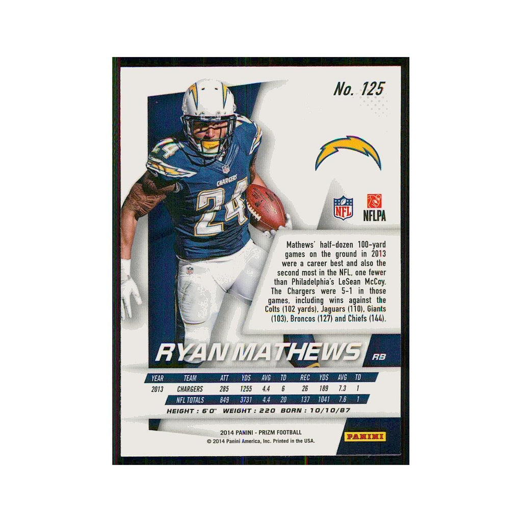 2014 Panini Prizm Ryan Mathews San Diego Chargers #125