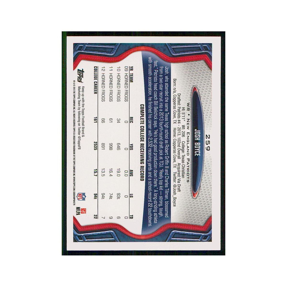 2013 Topps Josh Boyce RC Patriots #259