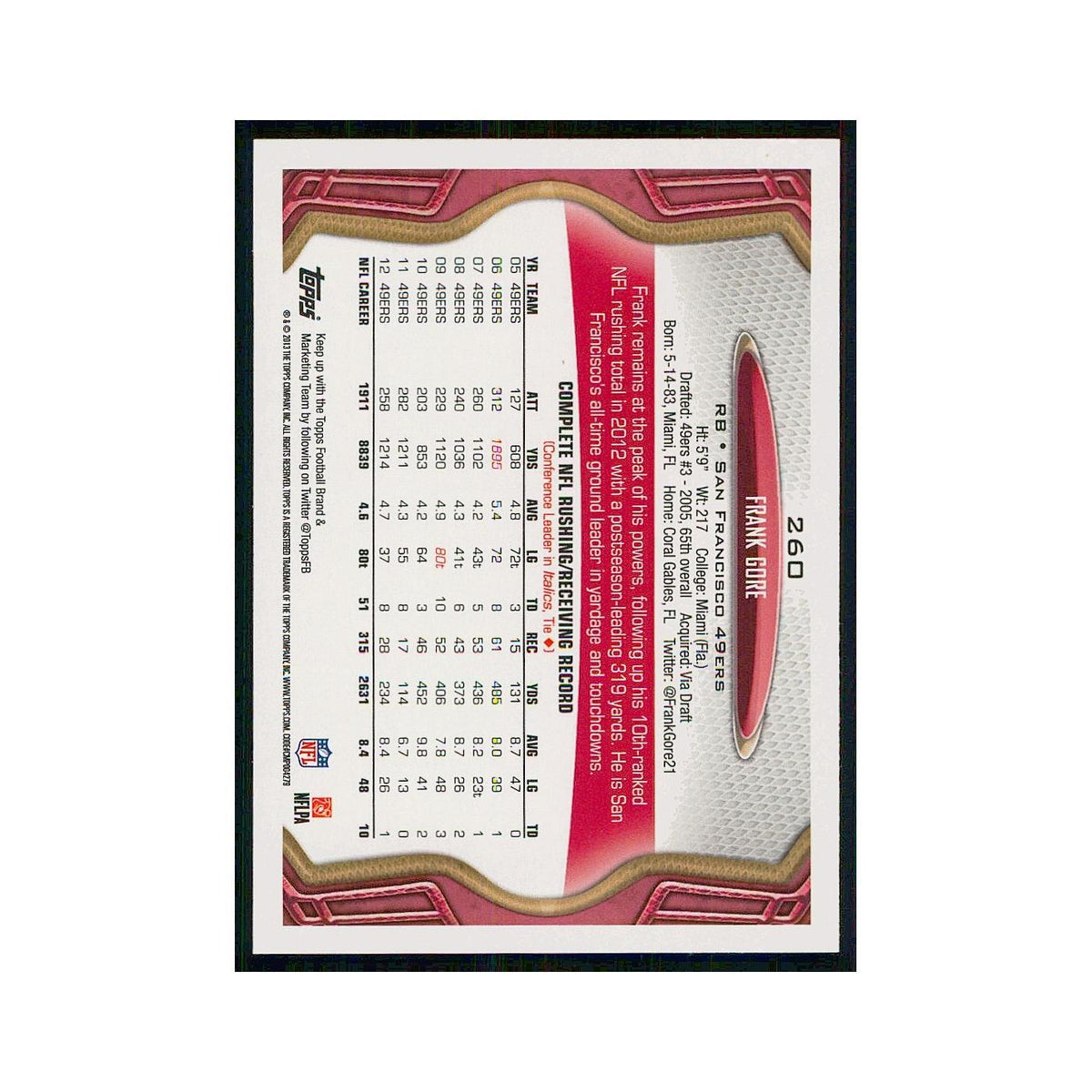 2013 Topps Frank Gore 49ers #260