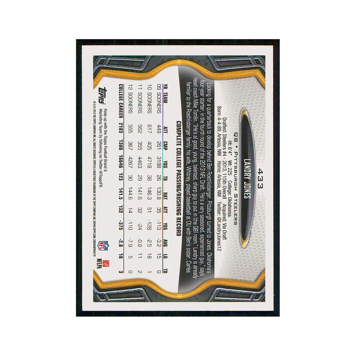 2013 Topps Landry Jones RC Steelers #433