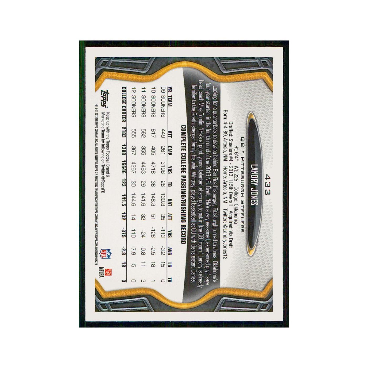 2013 Topps Landry Jones RC Steelers #433