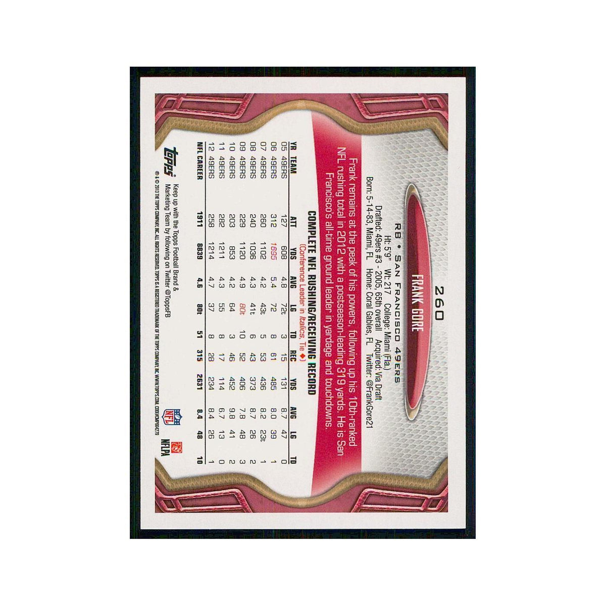 2013 Topps Frank Gore 49ers #260