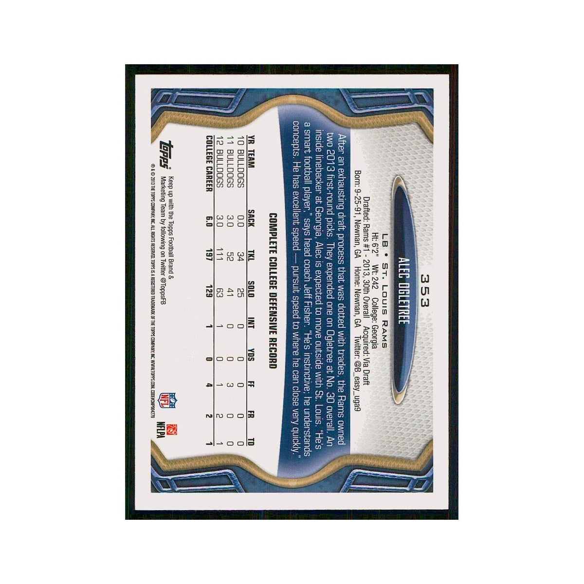 2013 Topps Alec Ogletree RC St. Louis Rams #353
