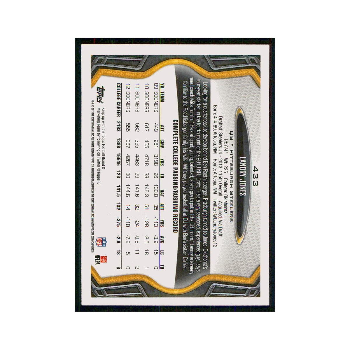 2013 Topps Landry Jones RC Steelers #433
