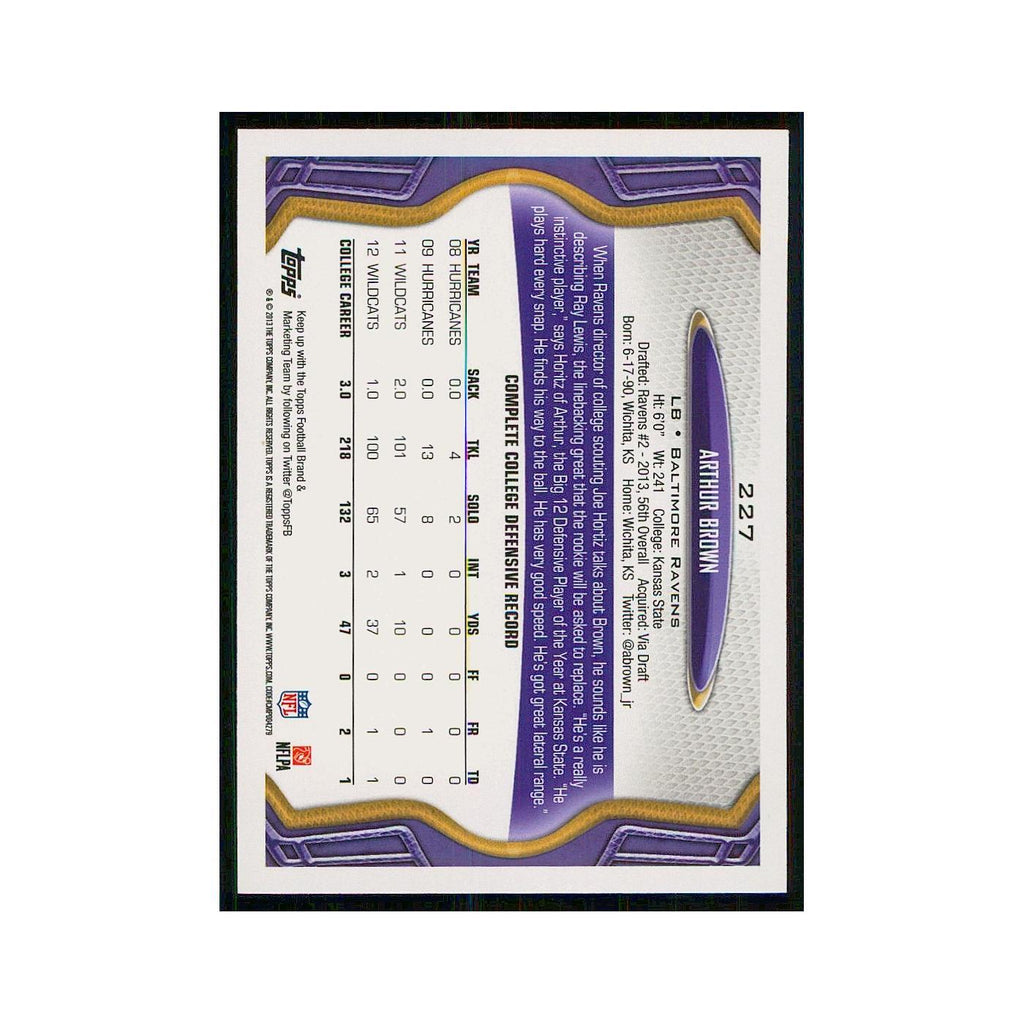 2013 Topps Arthur Brown RC Ravens #227