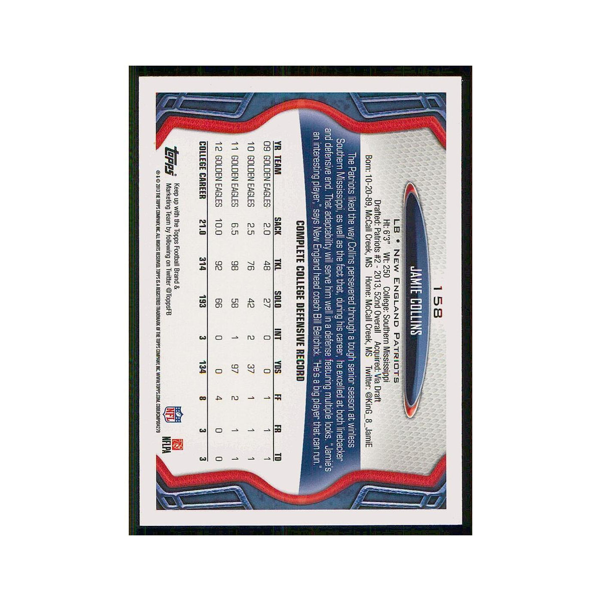2013 Topps Jamie Collins RC Patriots #158