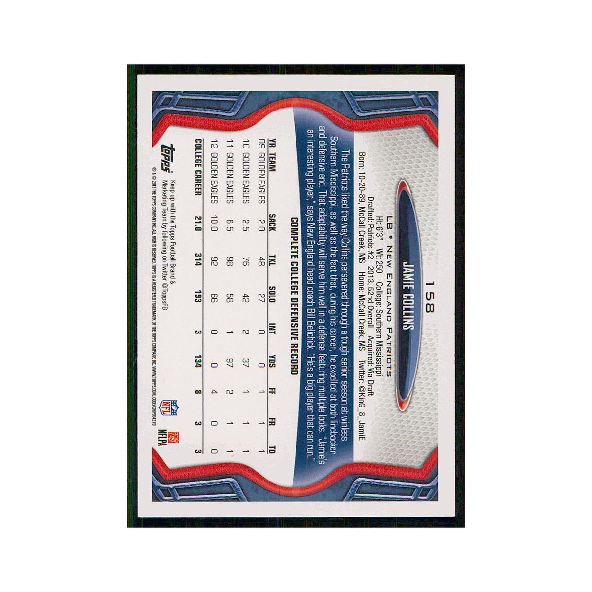 2013 Topps Jamie Collins RC Patriots #158