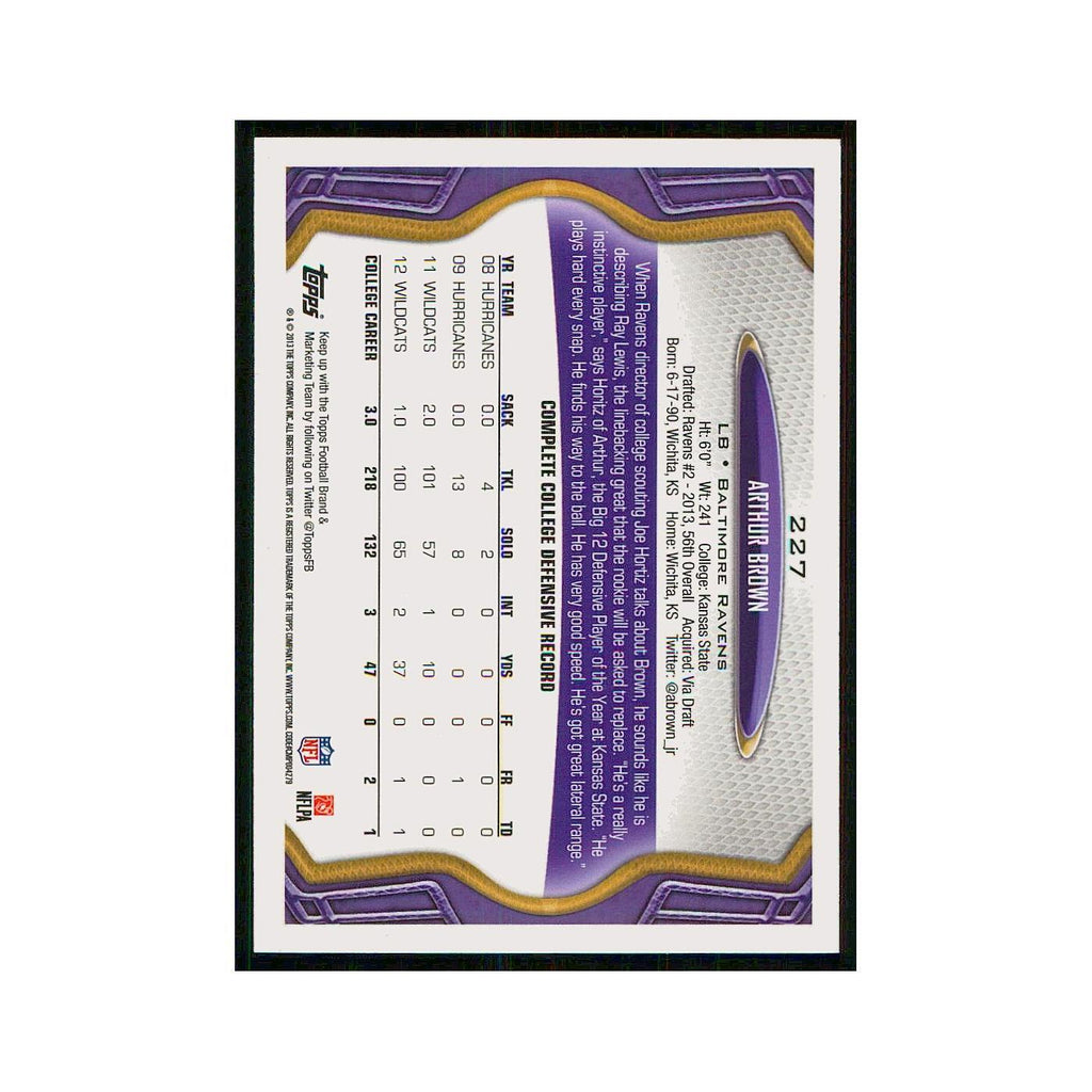 2013 Topps Arthur Brown RC Ravens #227