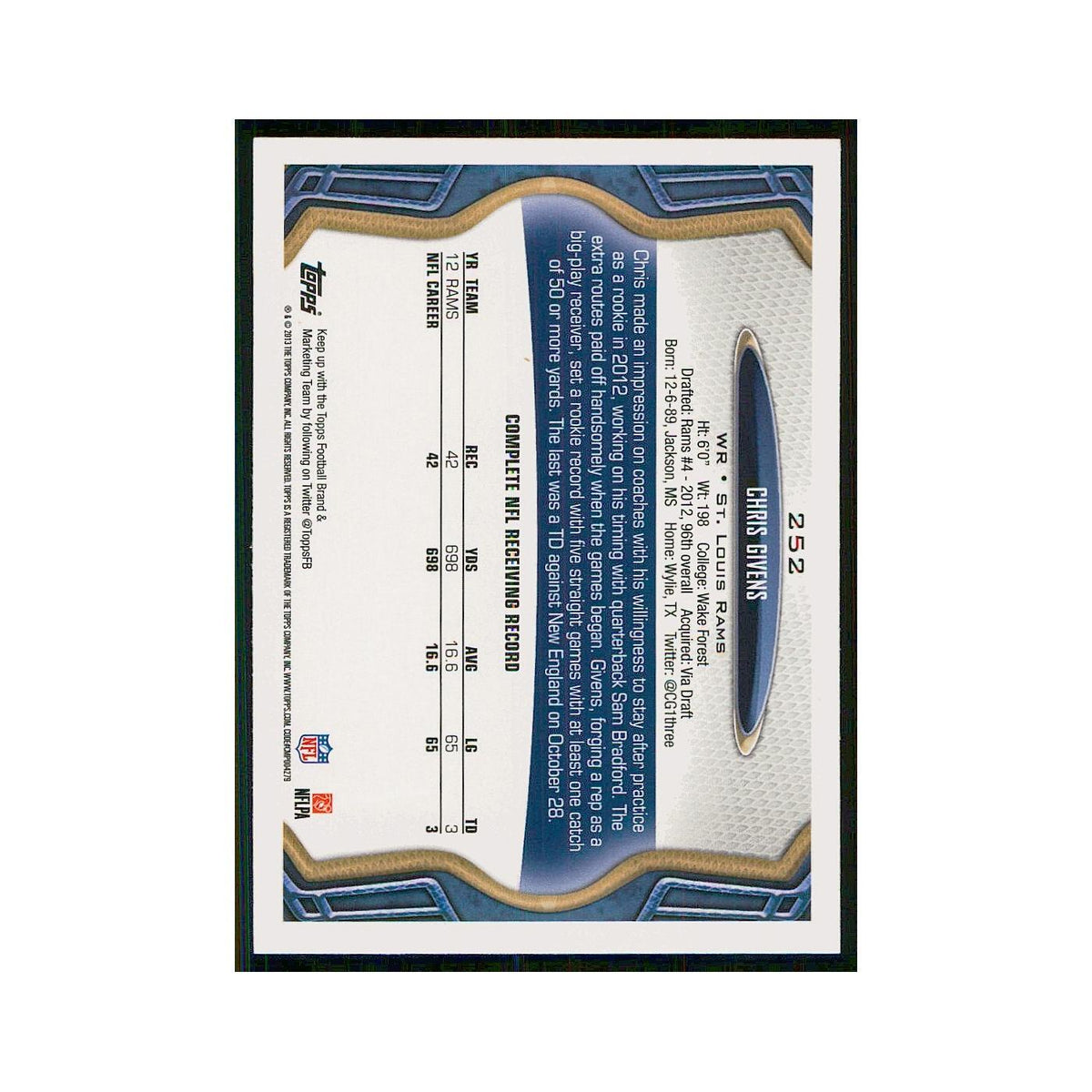 2013 Topps Chris Givens St. Louis Rams #252
