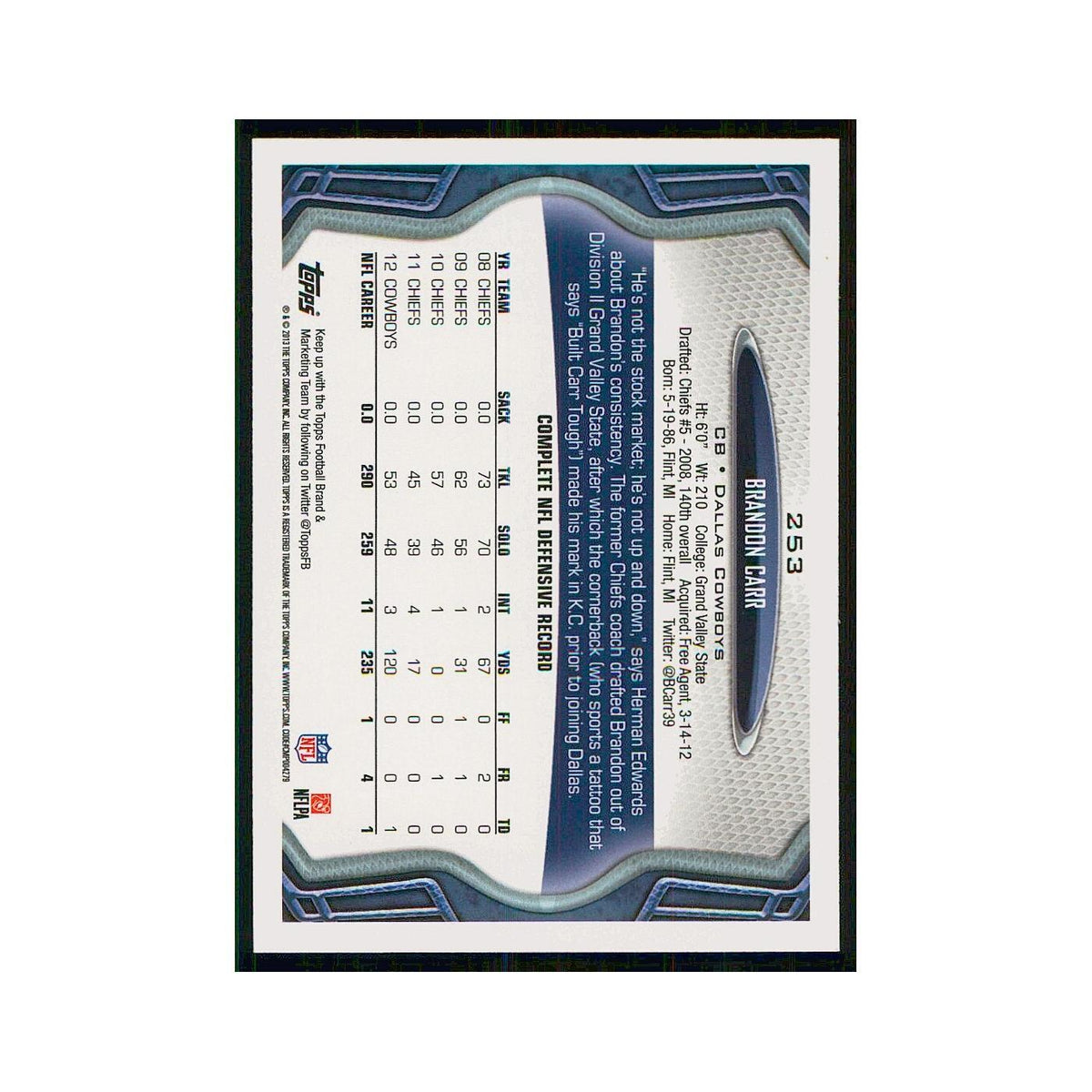 2013 Topps Brandon Carr Cowboys #253