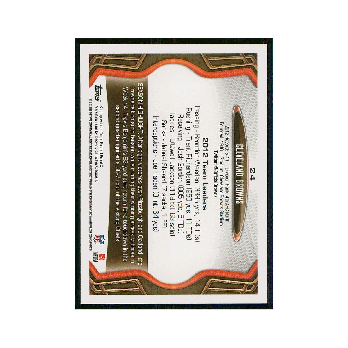 2013 Topps Cleveland Browns Browns #24