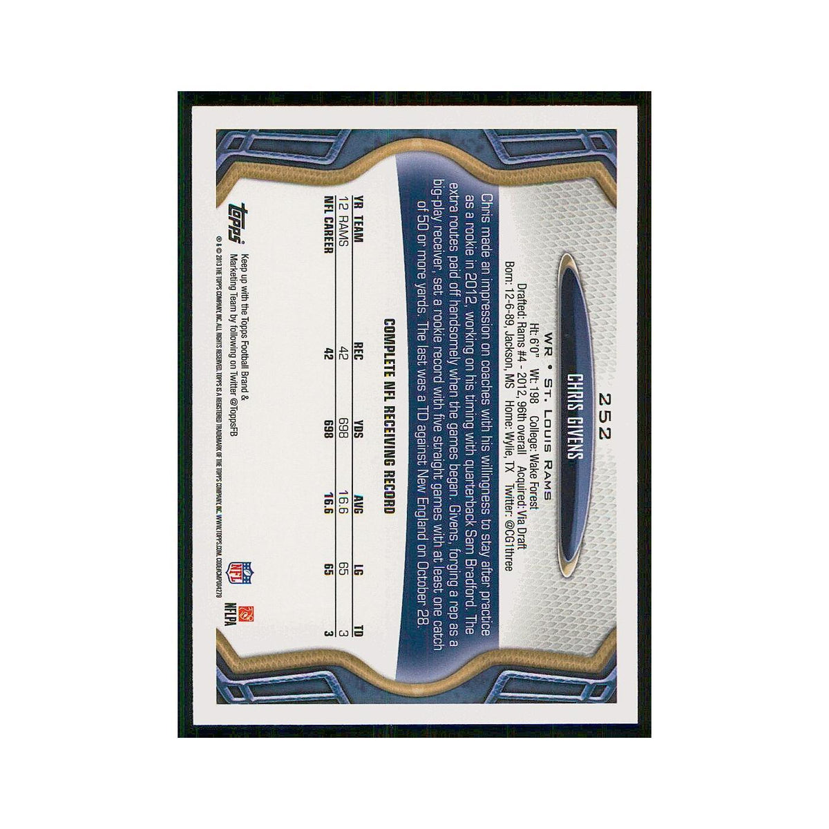 2013 Topps Chris Givens St. Louis Rams #252