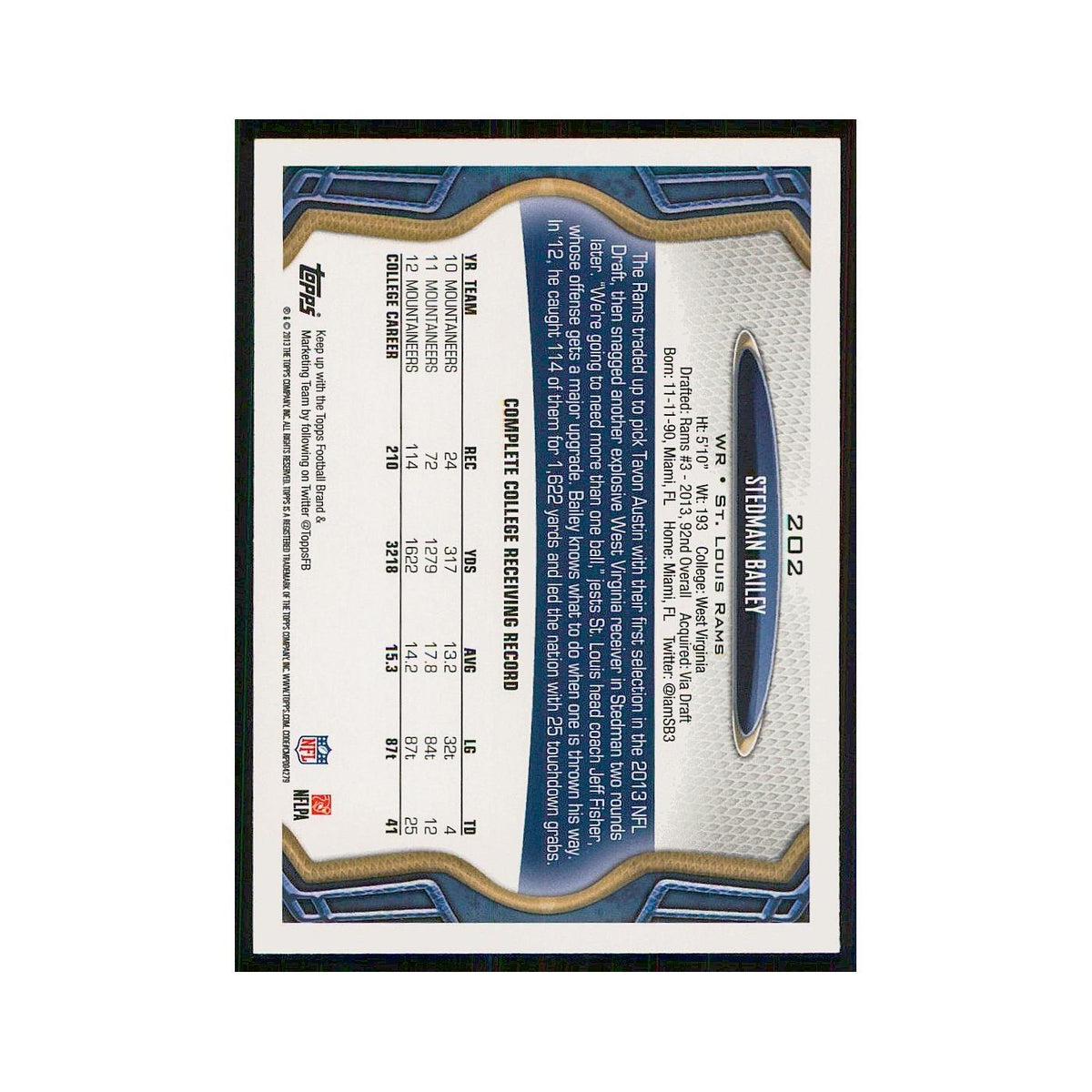 2013 Topps Stedman Bailey RC St. Louis Rams #202