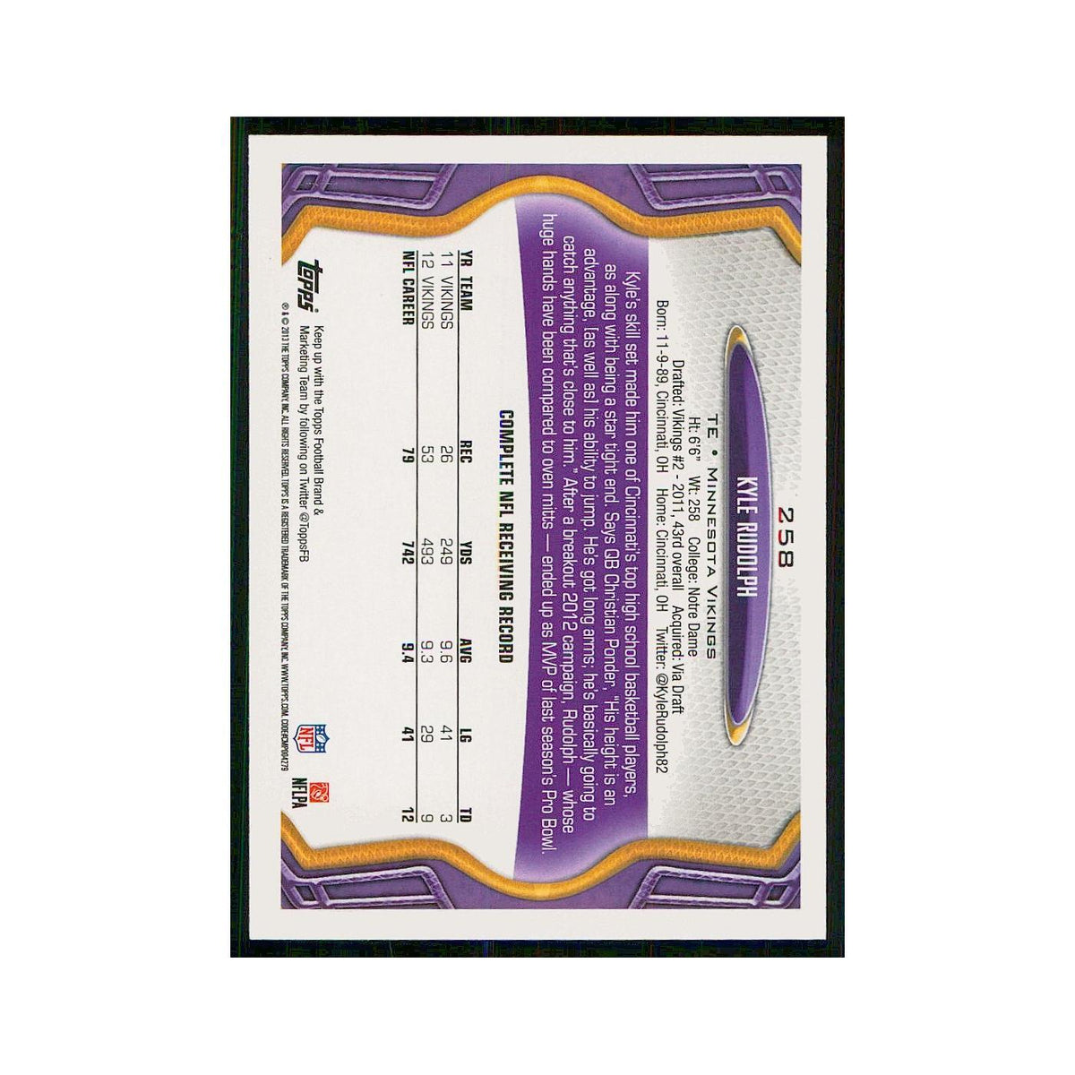 2013 Topps Kyle Rudolph Vikings #258