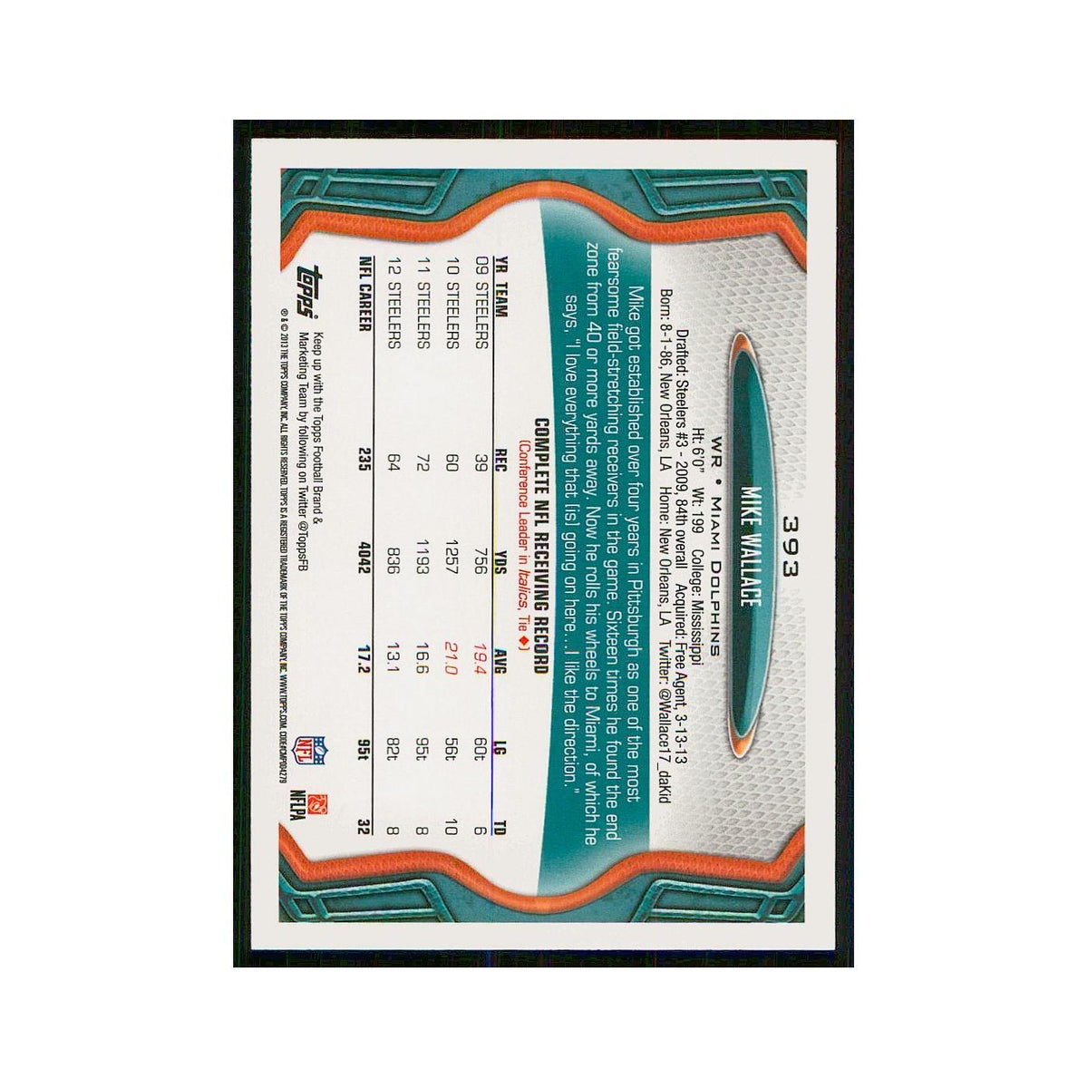 2013 Topps Mike Wallace Dolphins #393