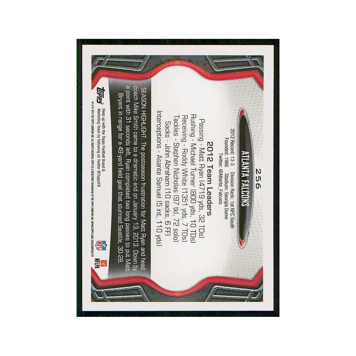 2013 Topps Atlanta Falcons Falcons #256
