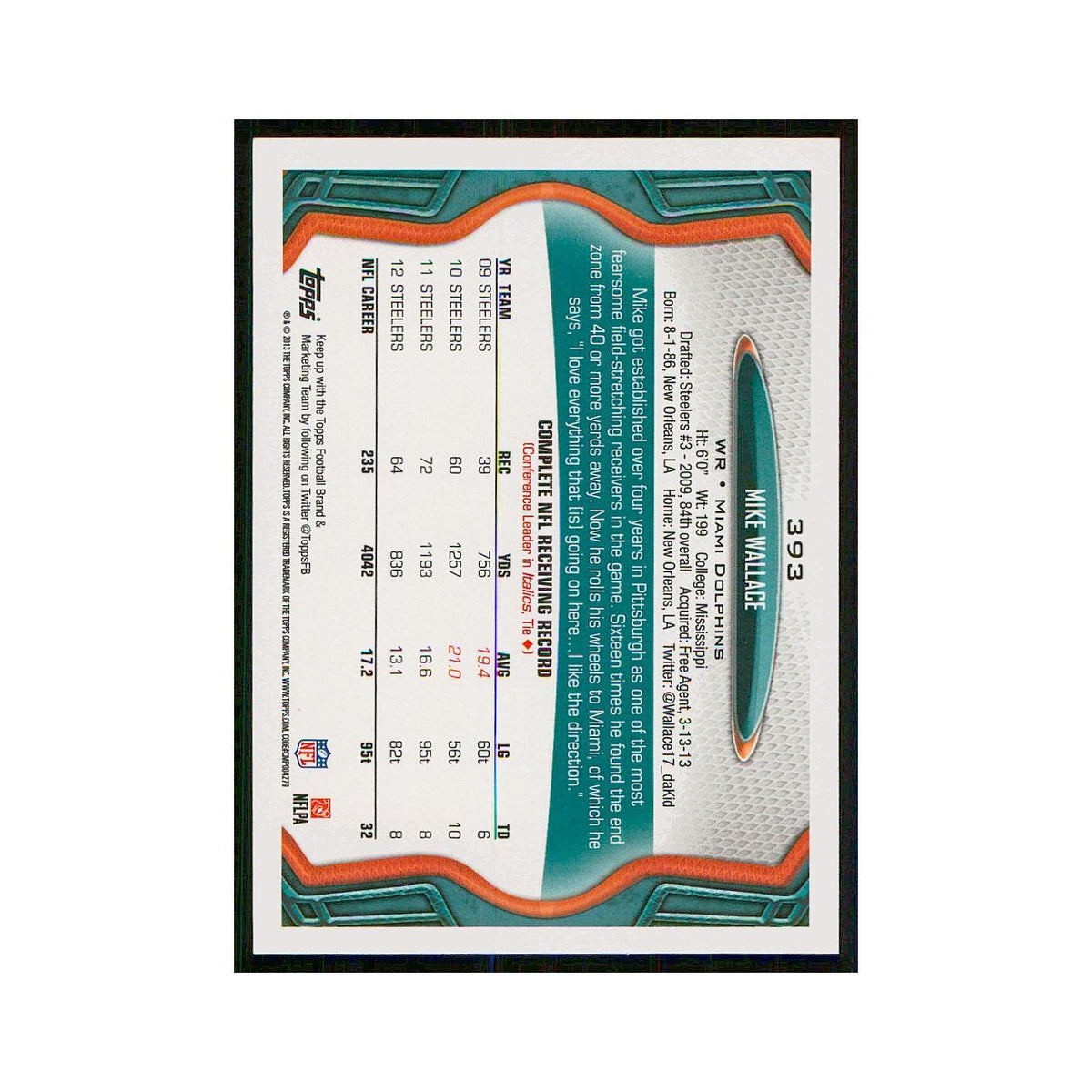 2013 Topps Mike Wallace Dolphins #393