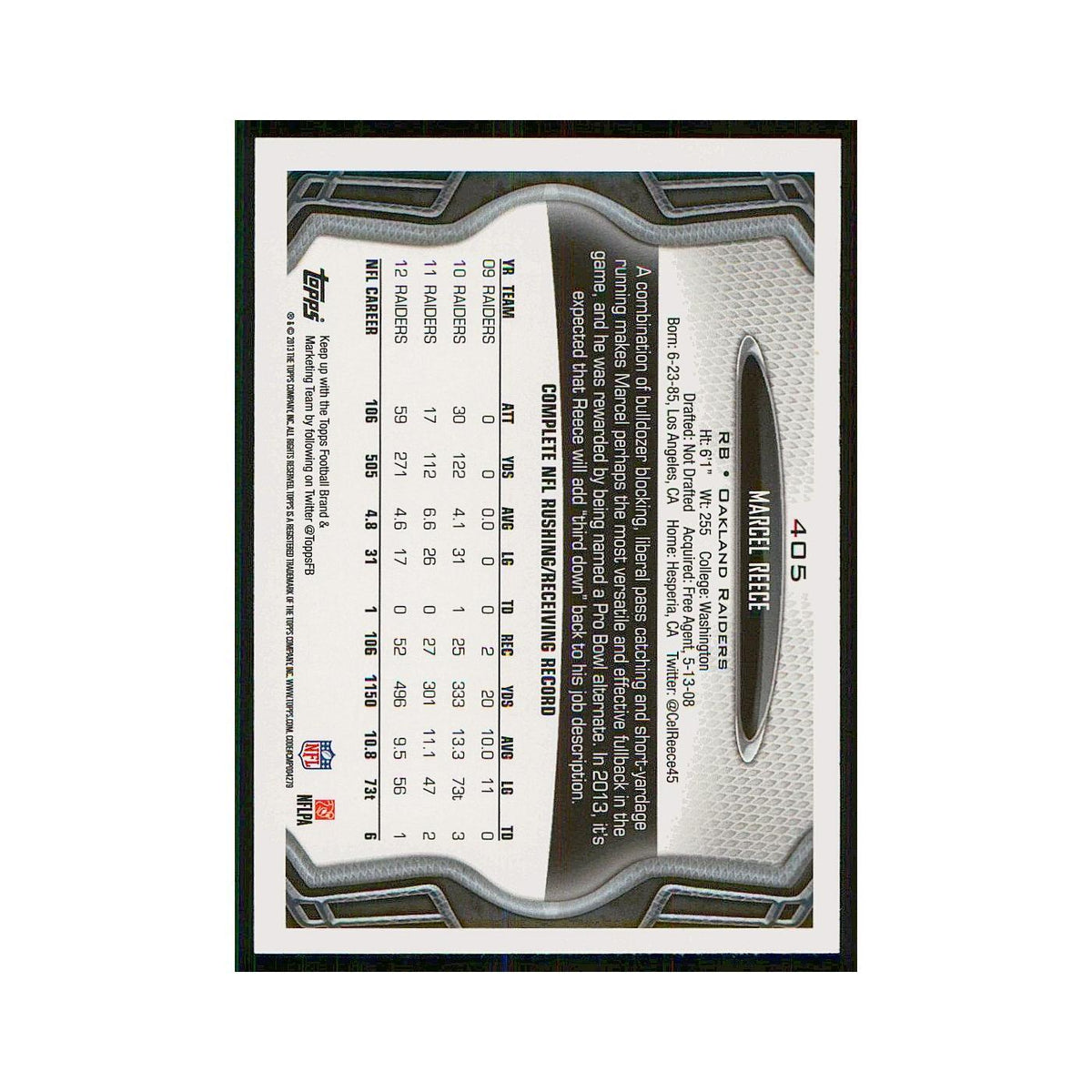 2013 Topps Marcel Reece Raiders #405