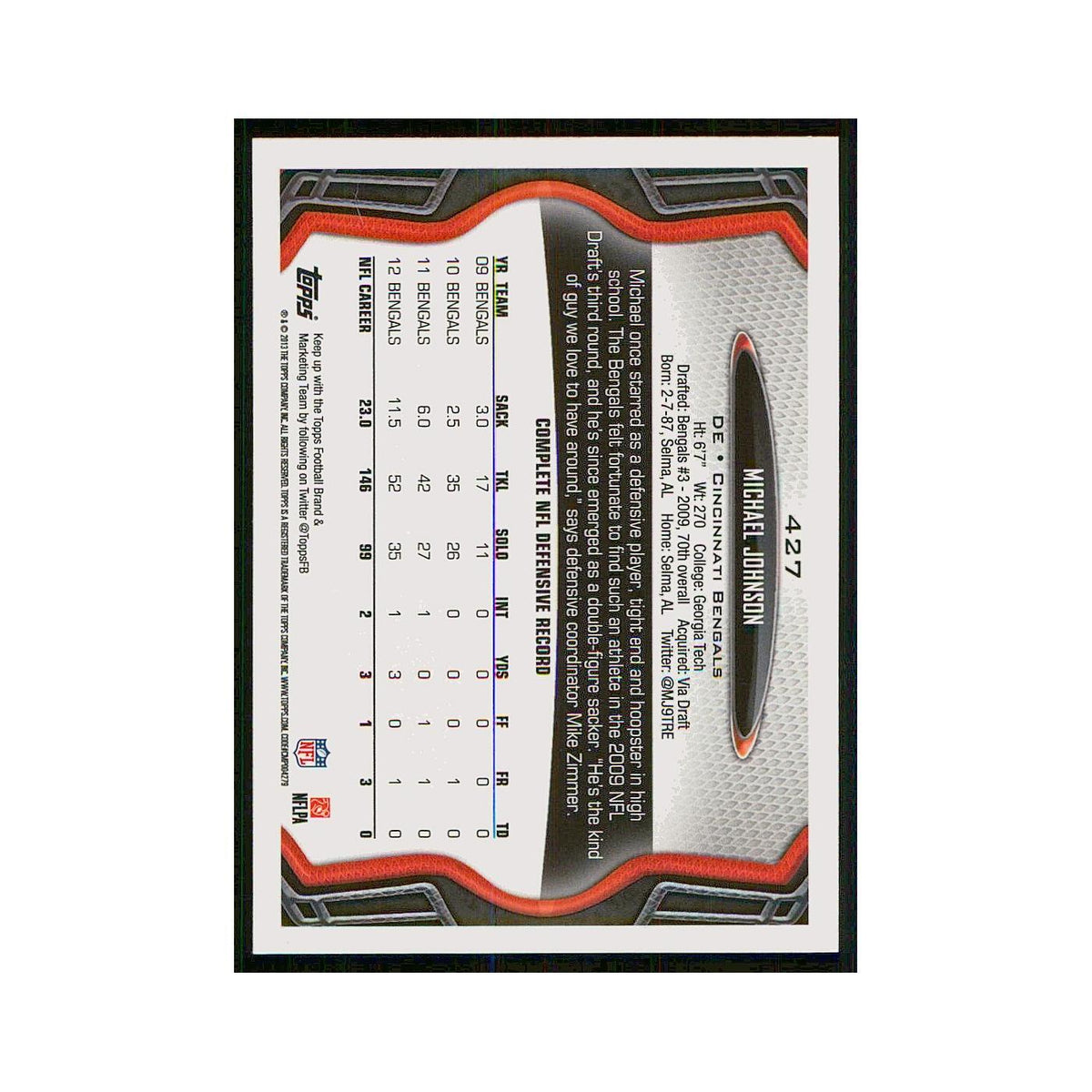 2013 Topps Michael Johnson Bengals #427