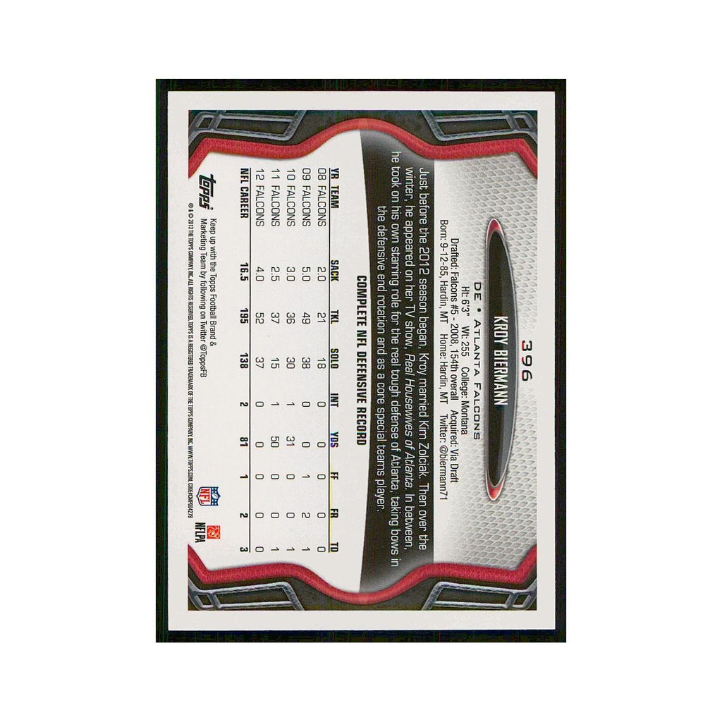 2013 Topps Kroy Biermann Falcons #396