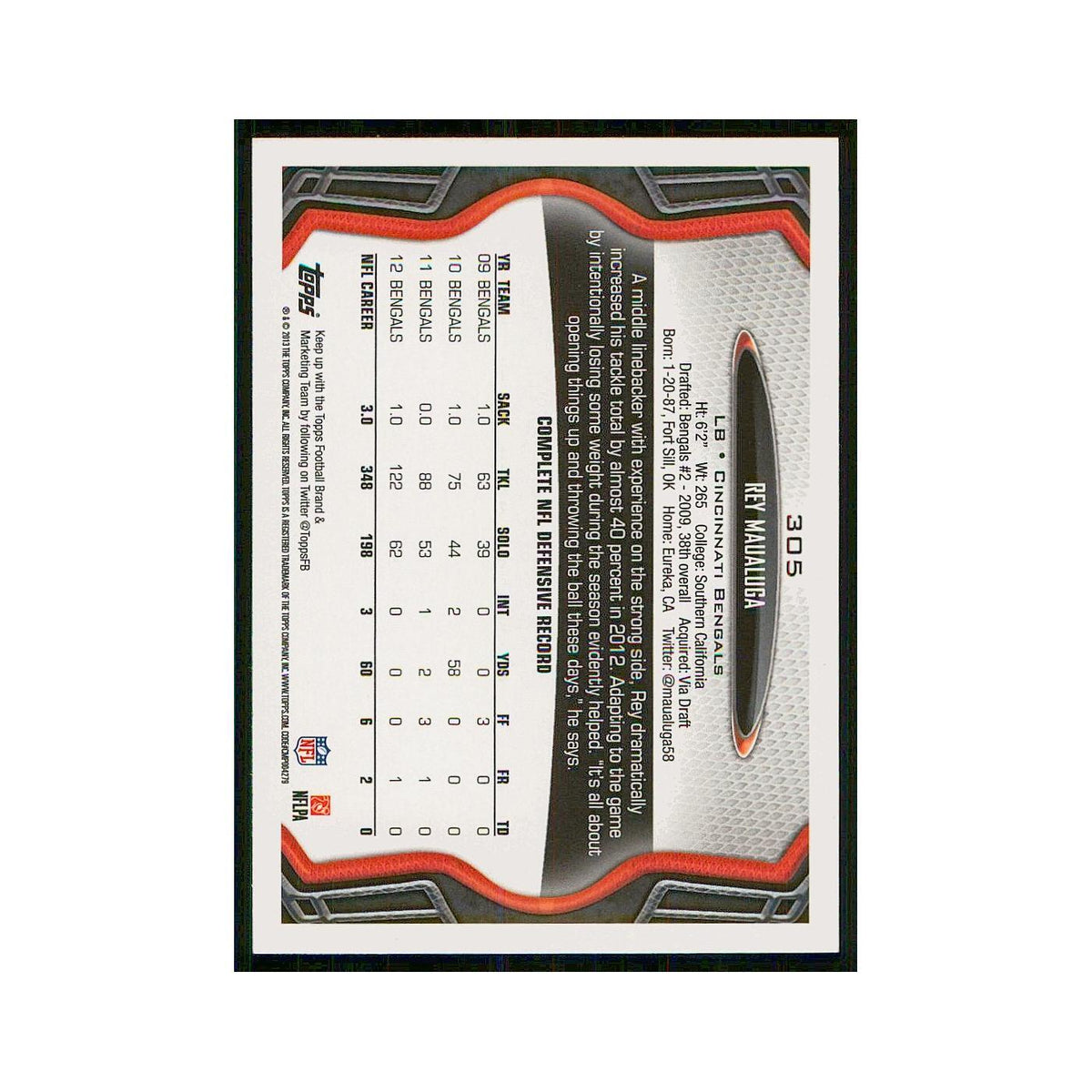 2013 Topps Rey Maualuga Bengals #305